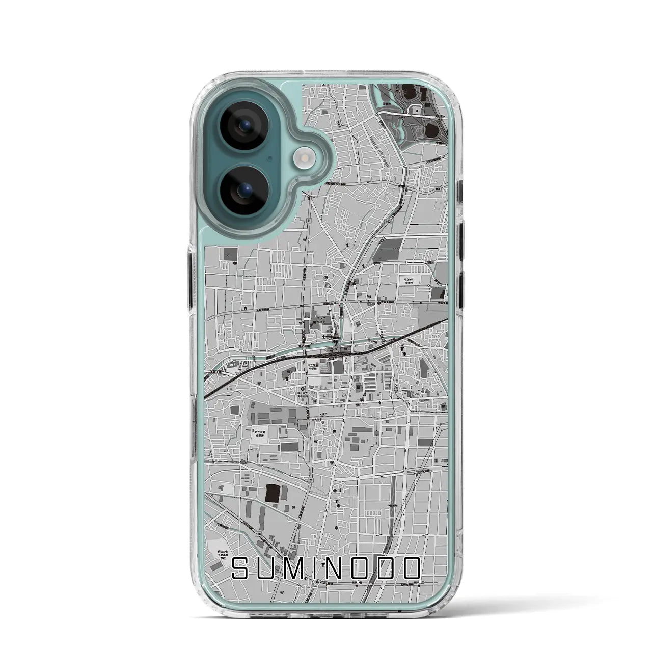 【住道(大阪府)】地図柄iPhoneケース(MagSafeタイプ)モノトーン・iPhone 16 Pro 用