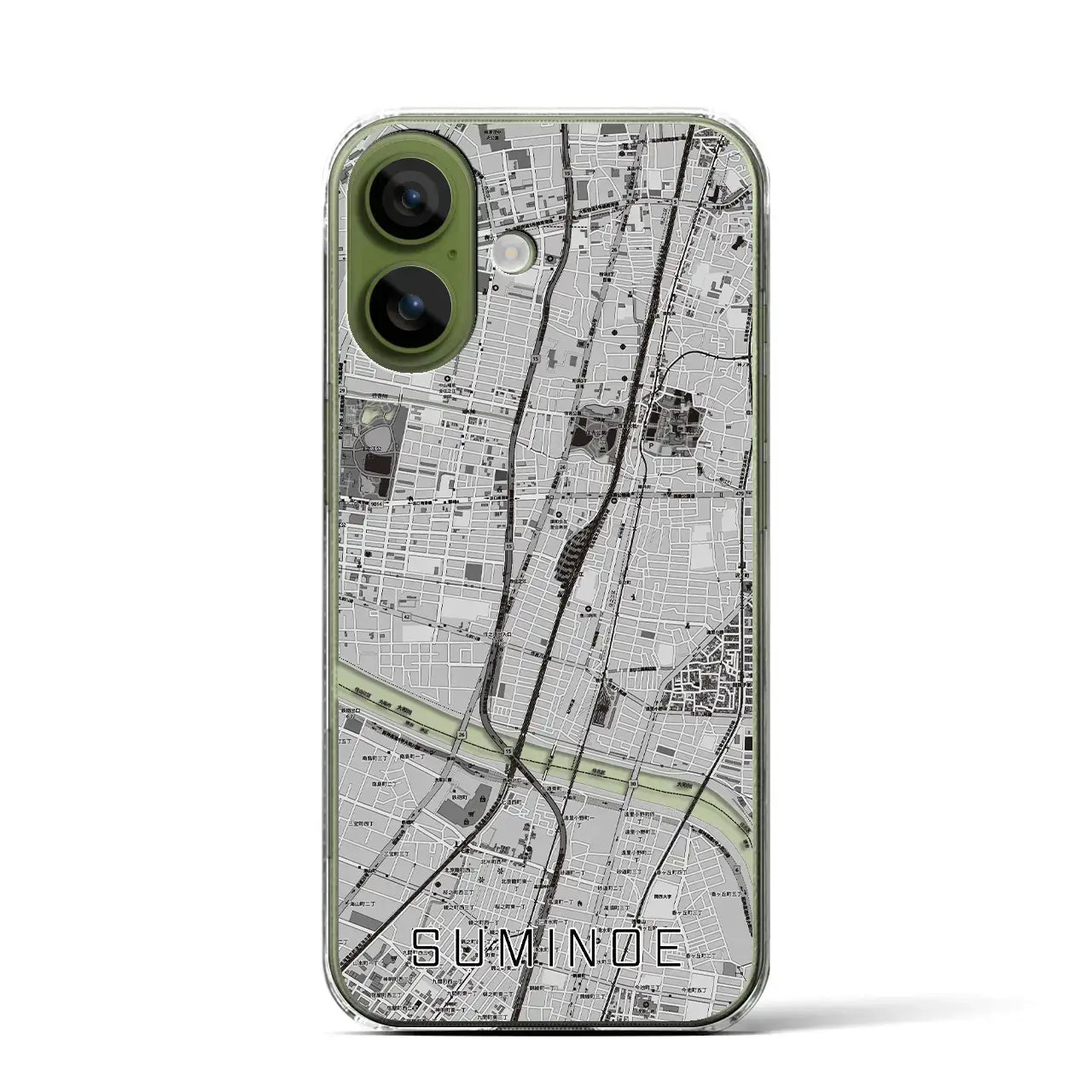 【住之江(大阪府)】地図柄iPhoneケース(クリアタイプ)モノトーン・iPhone 17 Pro Max 用