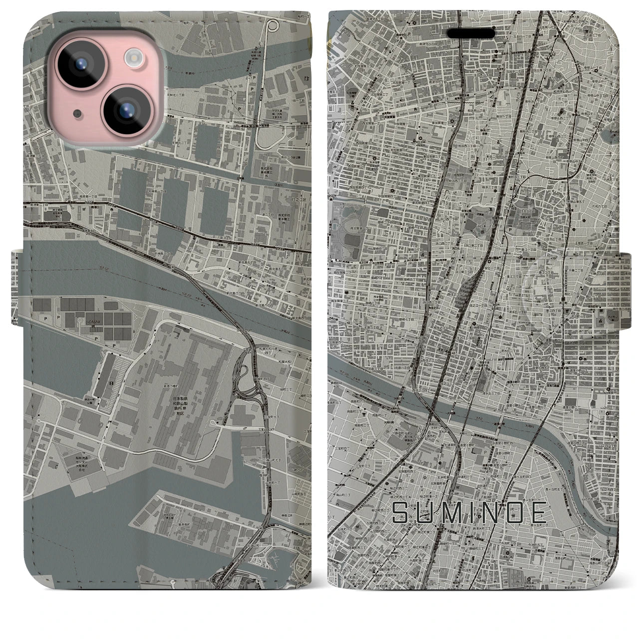 【住之江(大阪府)】地図柄iPhoneケース(手帳タイプ)