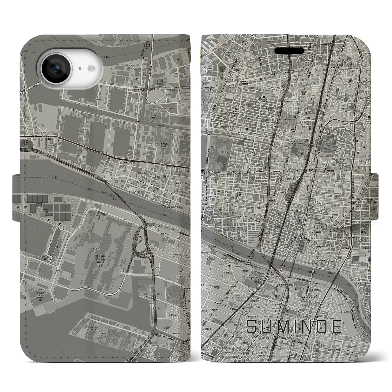 【住之江(大阪府)】地図柄iPhoneケース(手帳タイプ)