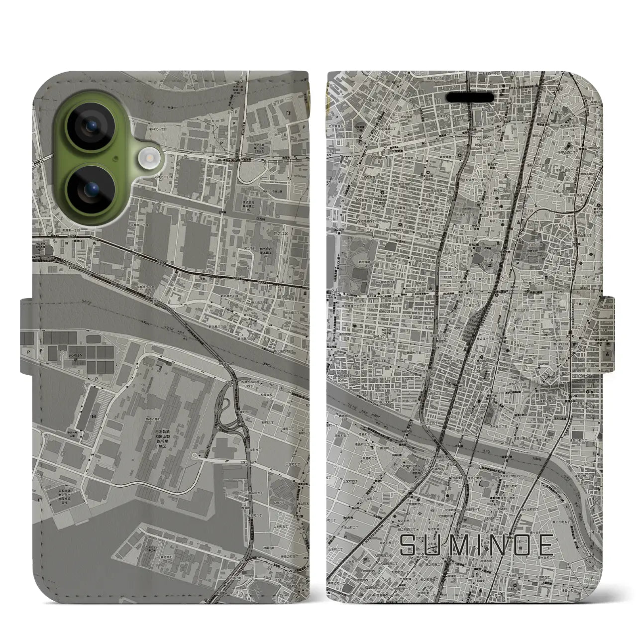 【住之江(大阪府)】地図柄iPhoneケース(手帳タイプ)