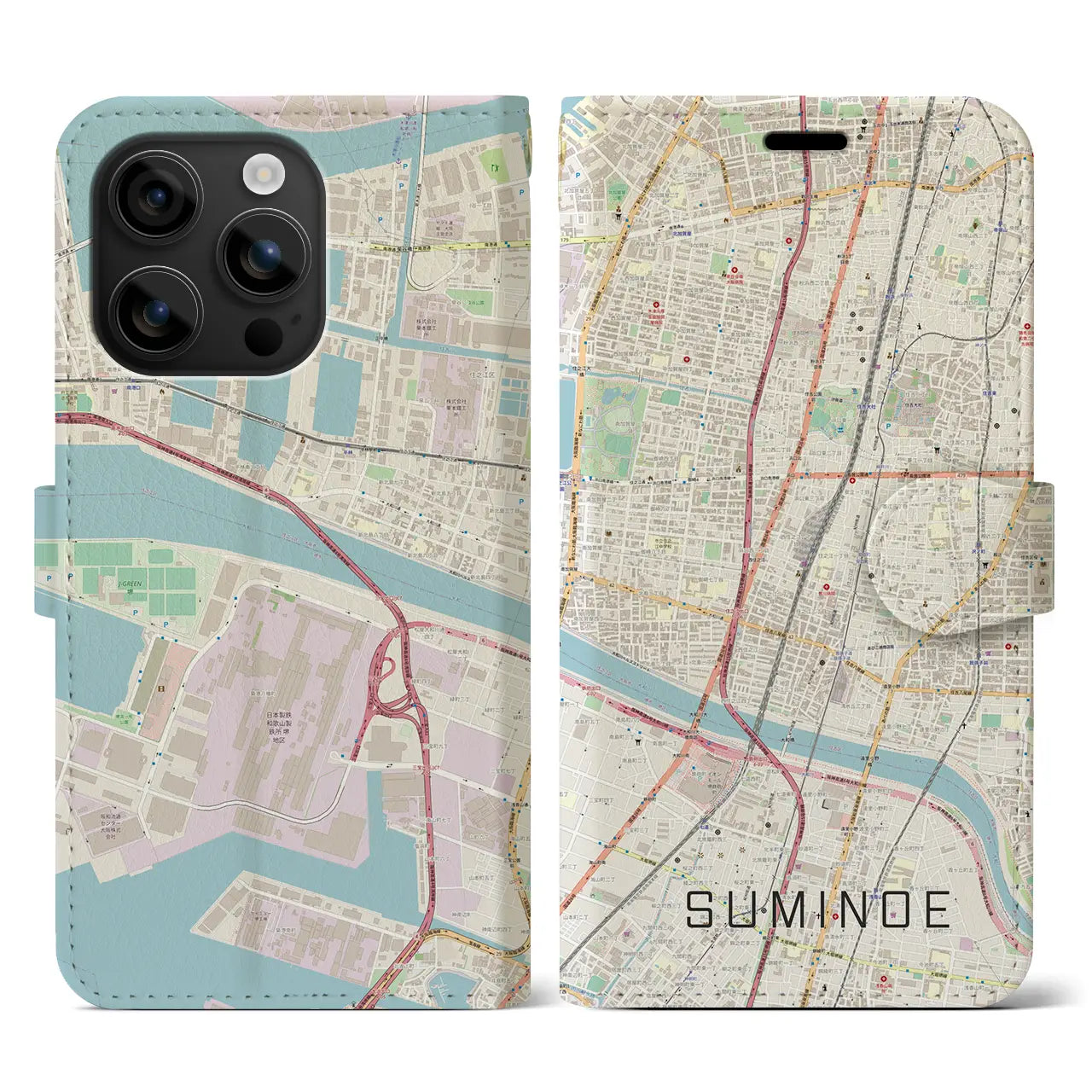 【住之江(大阪府)】地図柄iPhoneケース(手帳タイプ)ナチュラル・iPhone 16 用