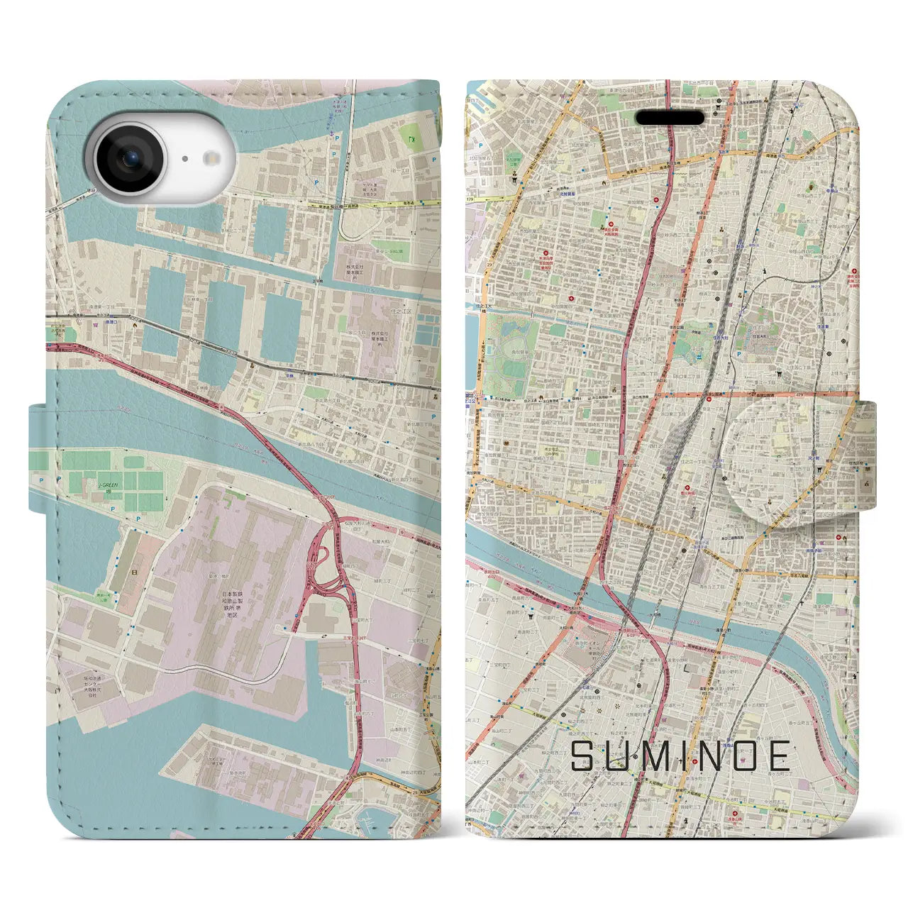 【住之江(大阪府)】地図柄iPhoneケース(手帳タイプ)