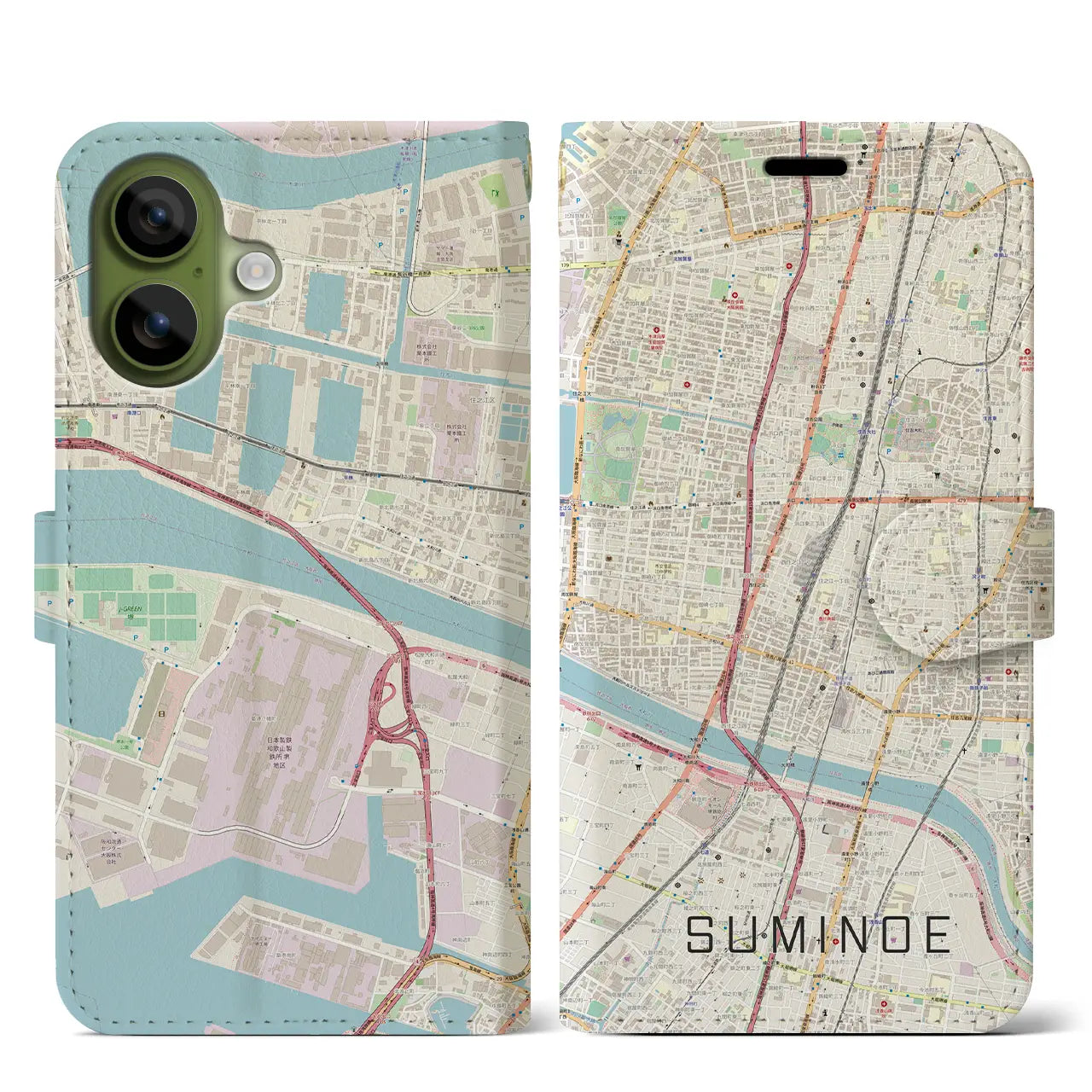【住之江(大阪府)】地図柄iPhoneケース(手帳タイプ)