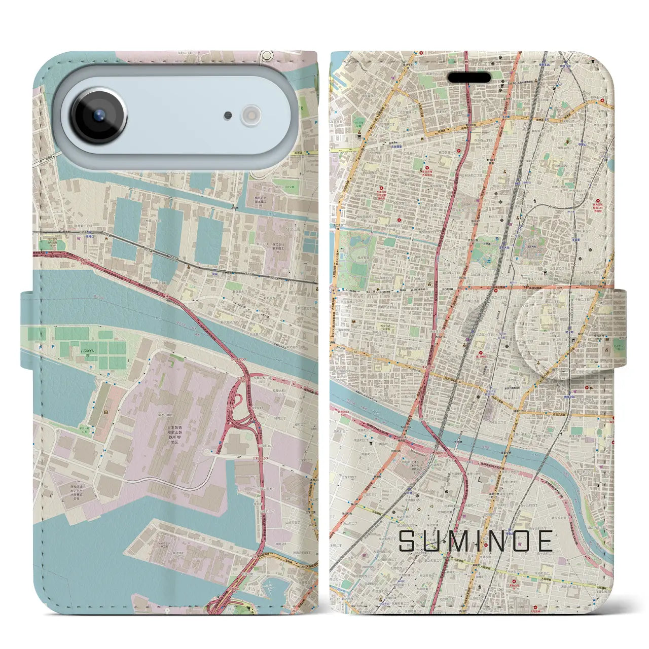 【住之江(大阪府)】地図柄iPhoneケース(手帳タイプ)