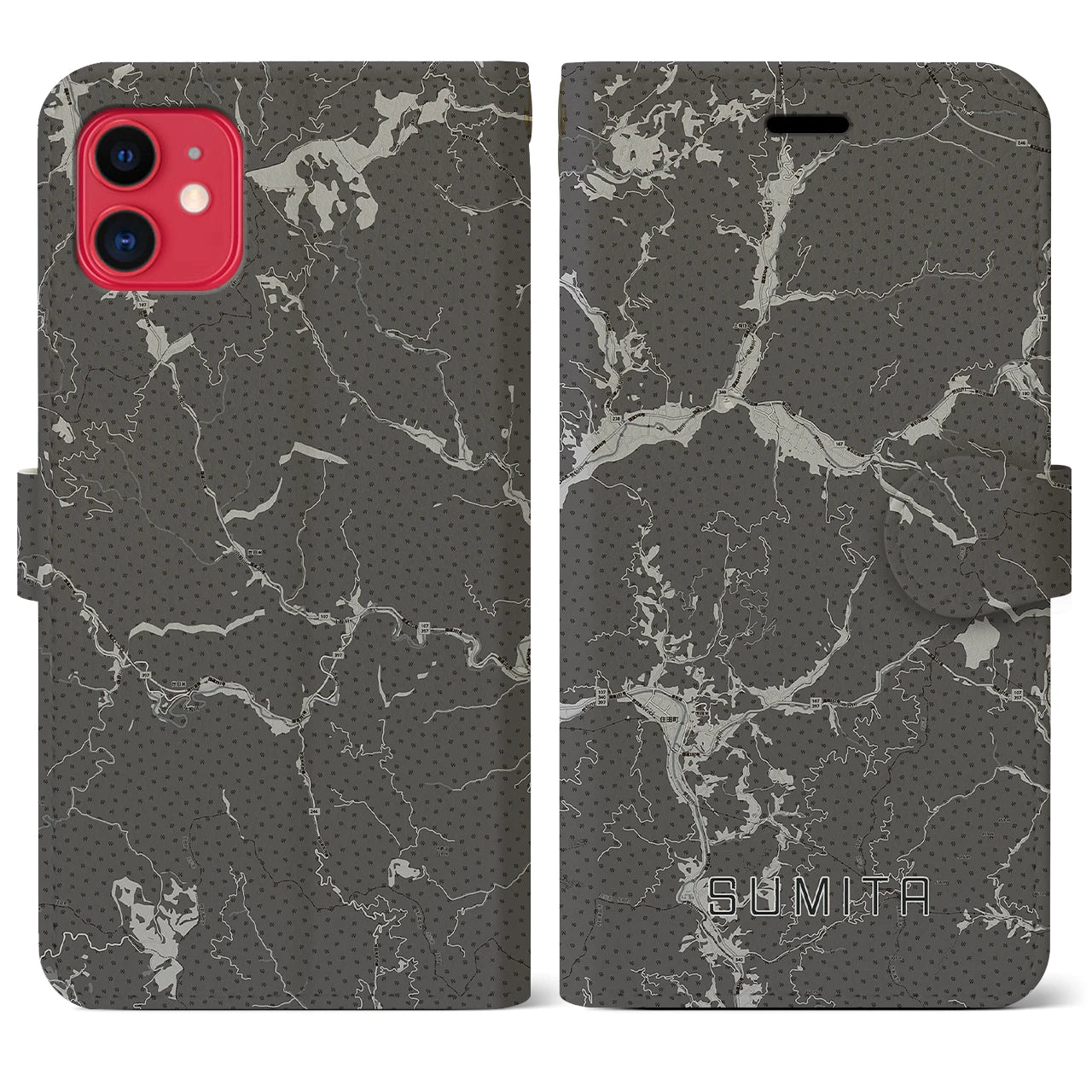 【住田(岩手県)】地図柄iPhoneケース(手帳タイプ)モノトーン・iPhone 11 用