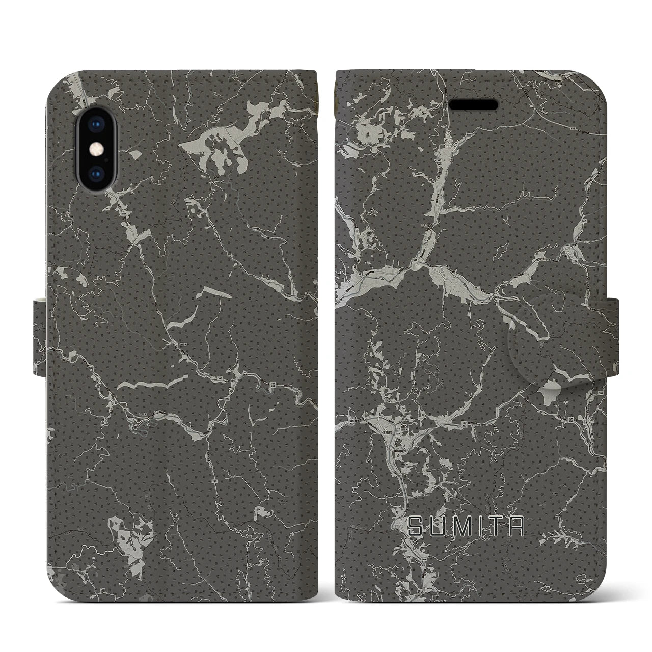 【住田(岩手県)】地図柄iPhoneケース(手帳タイプ)モノトーン・iPhone XS / X 用