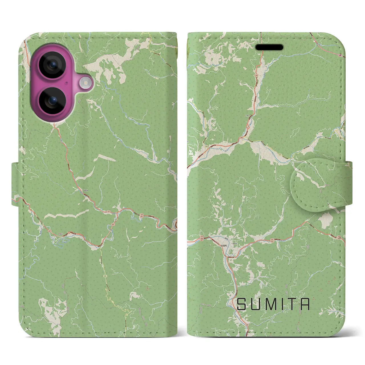 【住田(岩手県)】地図柄iPhoneケース(手帳タイプ)ナチュラル・iPhone 16 Pro 用
