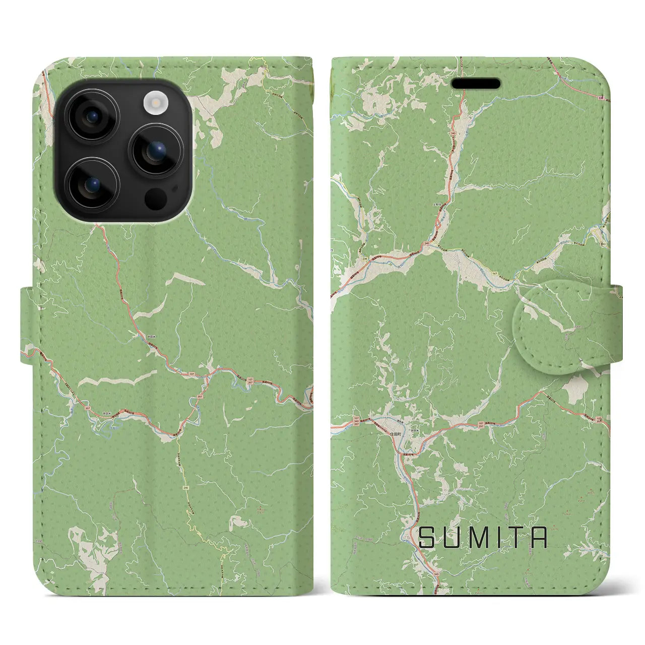 【住田(岩手県)】地図柄iPhoneケース(手帳タイプ)ナチュラル・iPhone 16 用