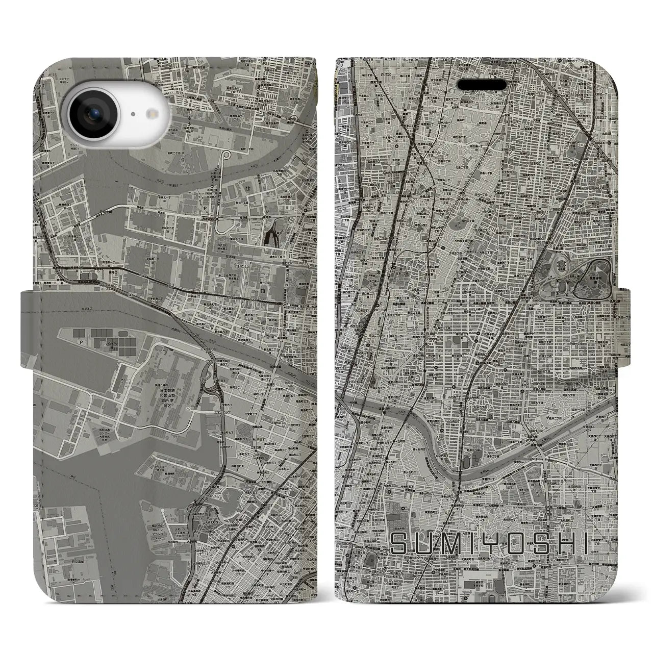 【住吉(大阪府)】地図柄iPhoneケース(手帳タイプ)