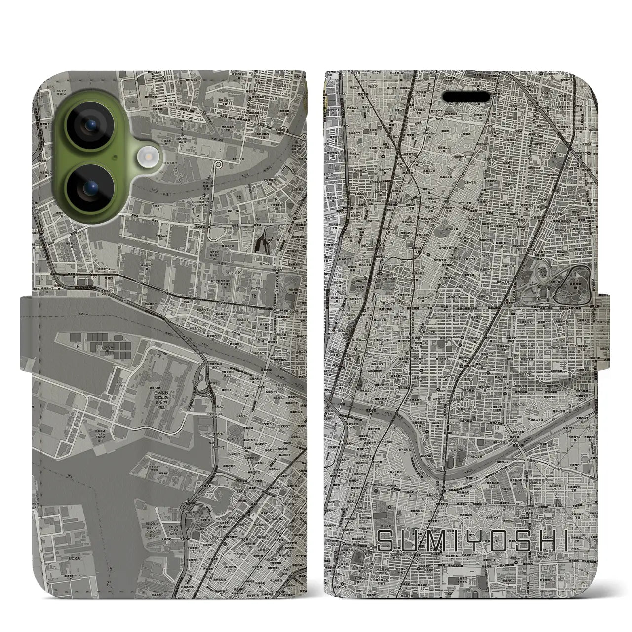 【住吉(大阪府)】地図柄iPhoneケース(手帳タイプ)