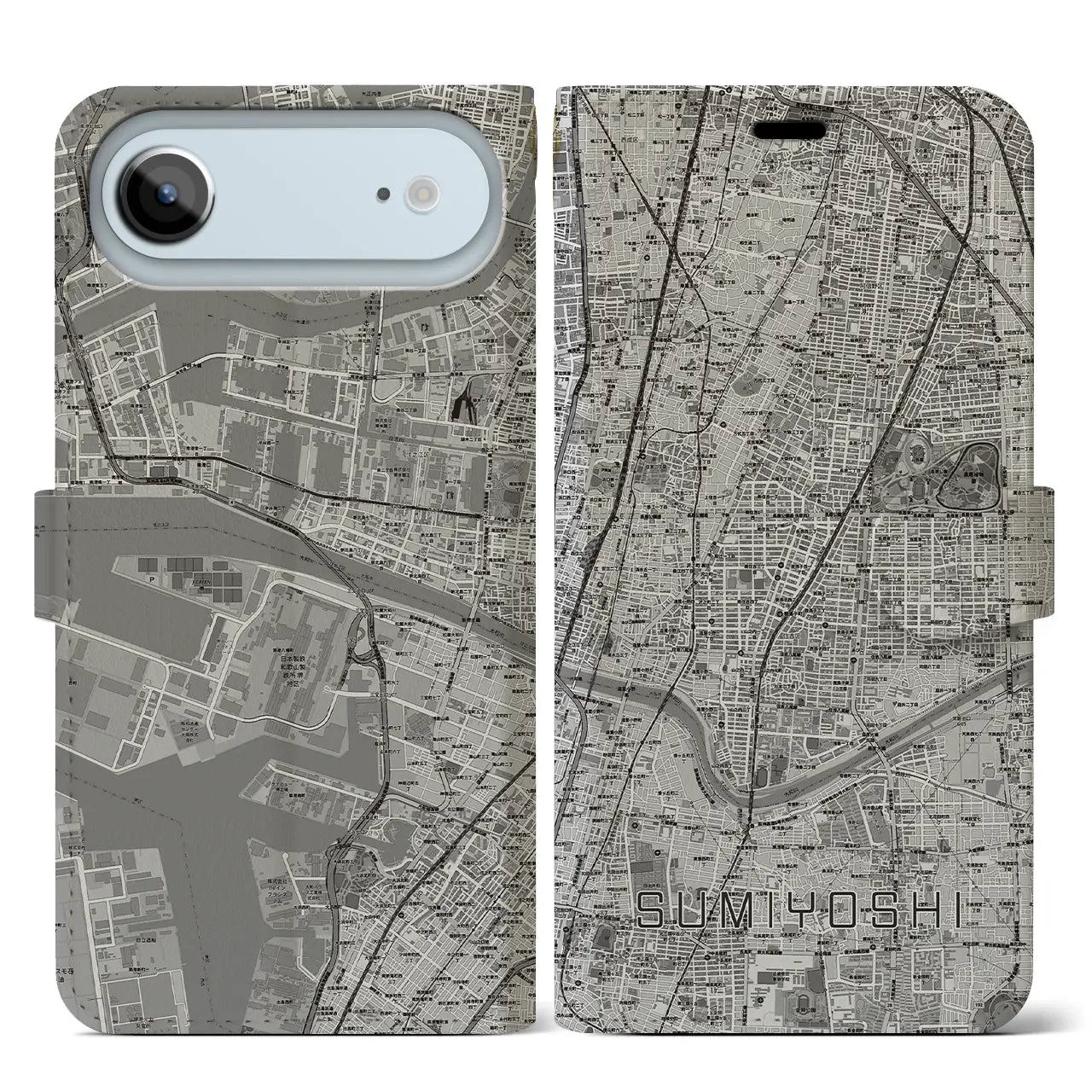 【住吉(大阪府)】地図柄iPhoneケース(手帳タイプ)