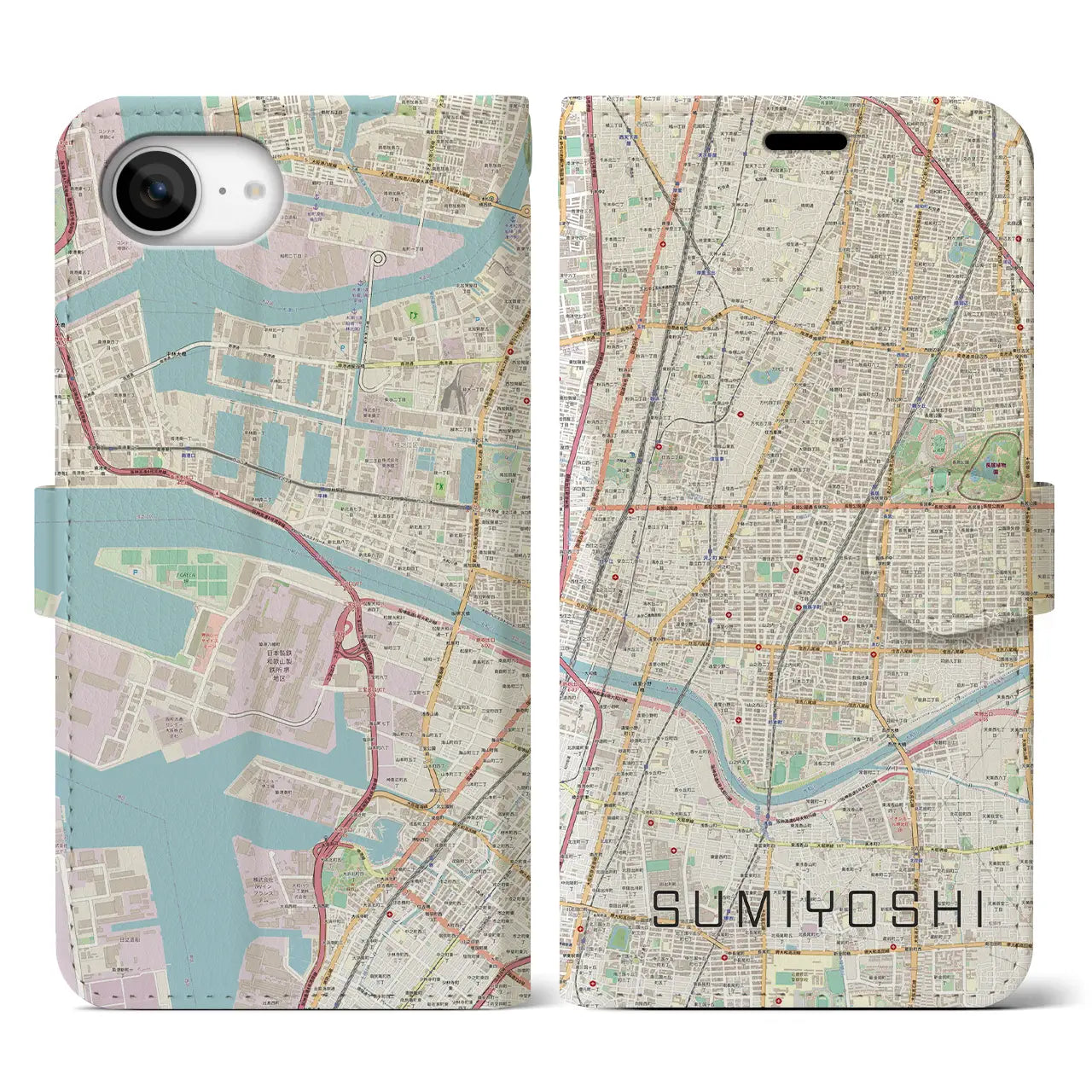 【住吉(大阪府)】地図柄iPhoneケース(手帳タイプ)