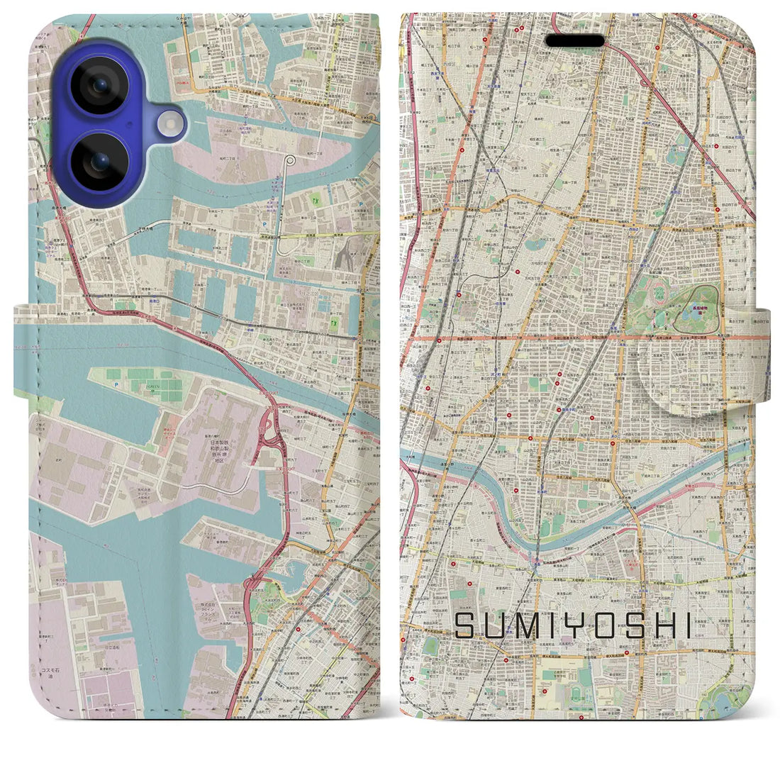 【住吉(大阪府)】地図柄iPhoneケース(手帳タイプ)ナチュラル・iPhone 16 Pro Max 用