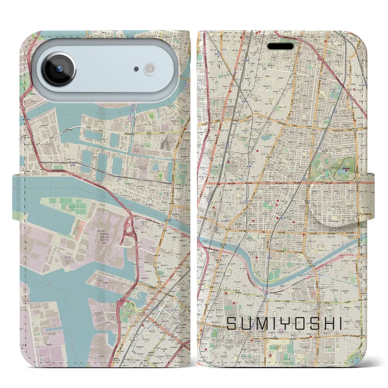 【住吉(大阪府)】地図柄iPhoneケース(手帳タイプ)