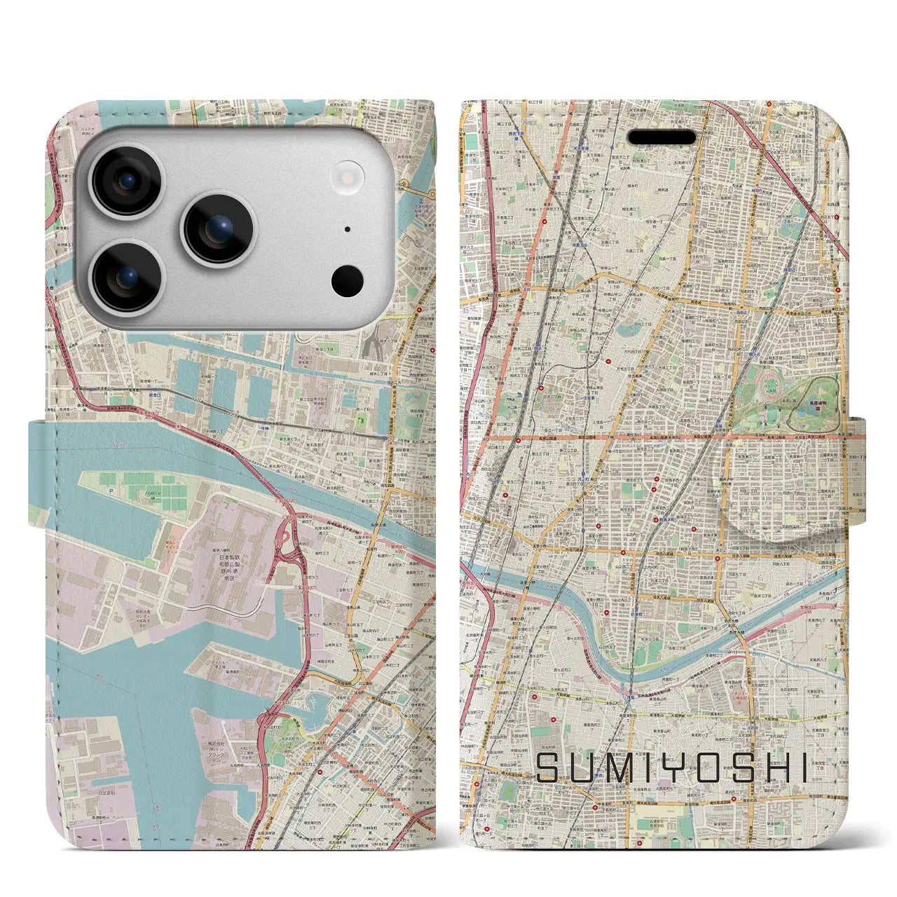 【住吉(大阪府)】地図柄iPhoneケース(手帳タイプ)