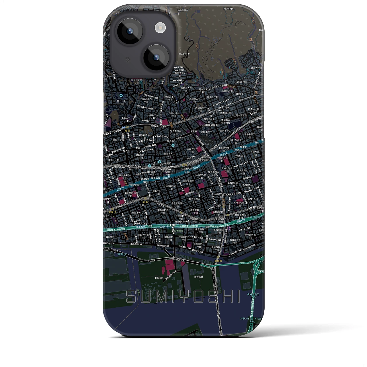 【住吉(兵庫県)】地図柄iPhoneケース(バックカバータイプ)