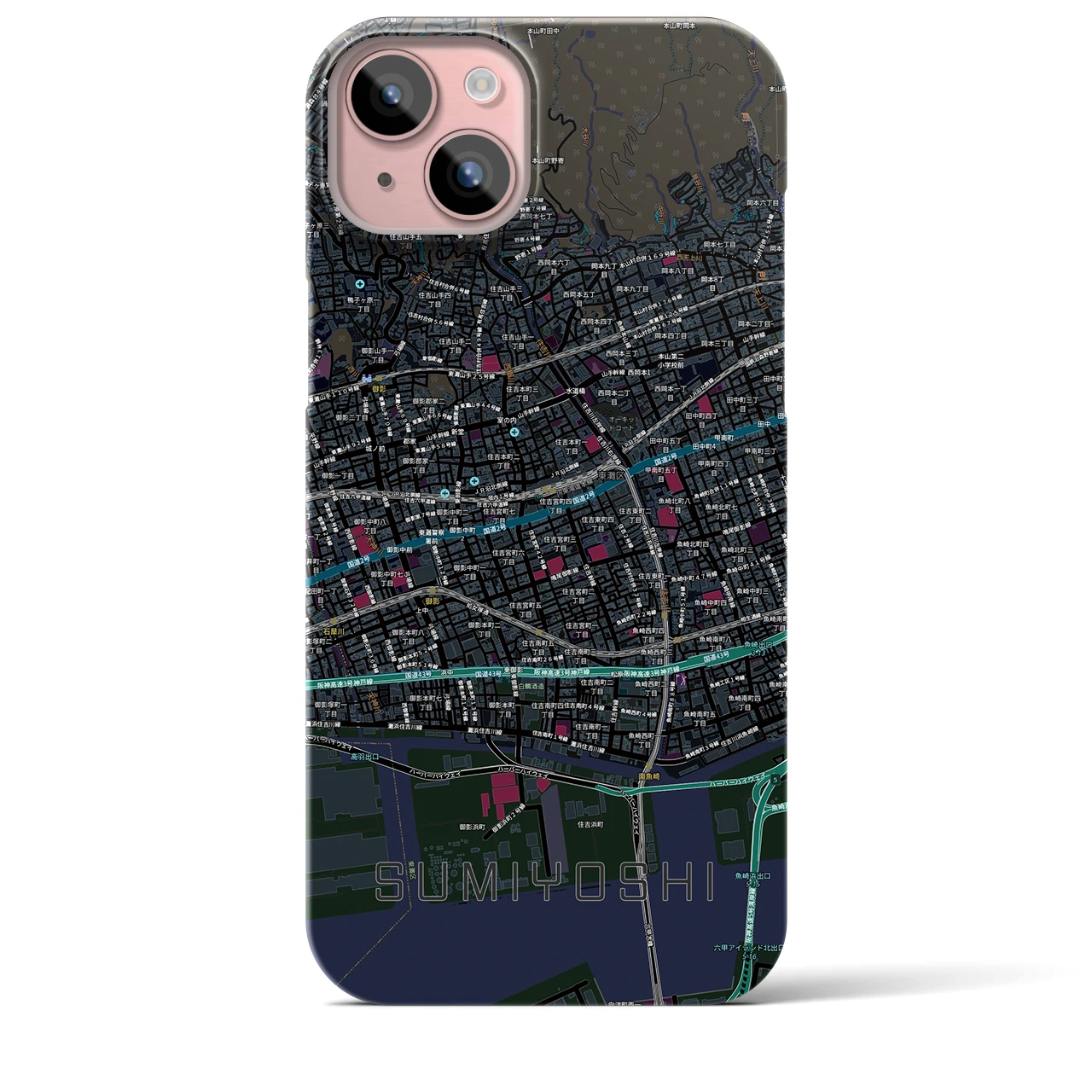 【住吉(兵庫県)】地図柄iPhoneケース(バックカバータイプ)