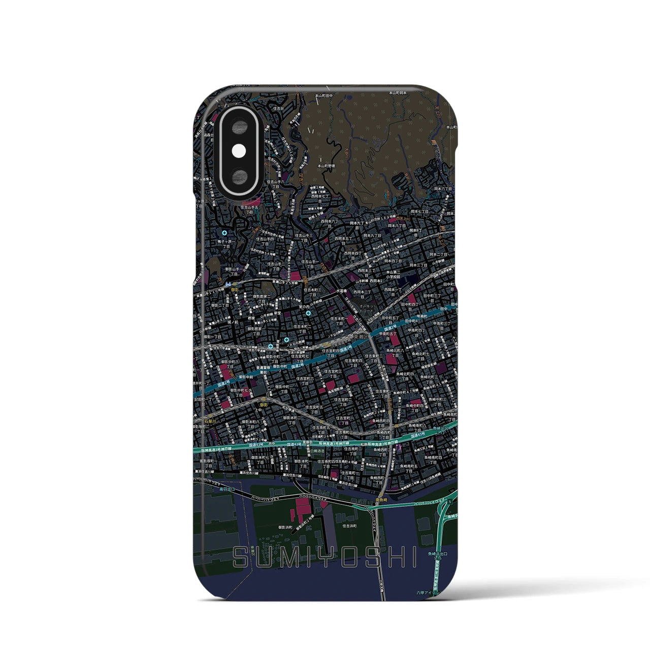 【住吉(兵庫県)】地図柄iPhoneケース(バックカバータイプ)