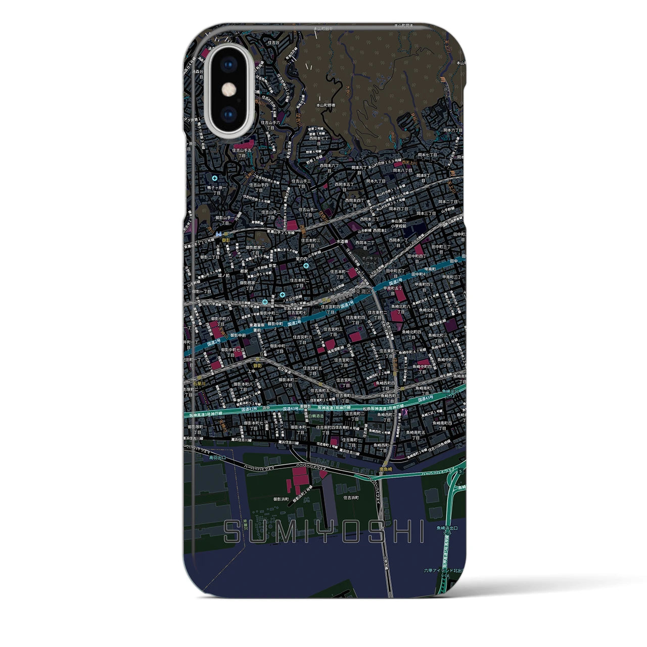 【住吉(兵庫県)】地図柄iPhoneケース(バックカバータイプ)