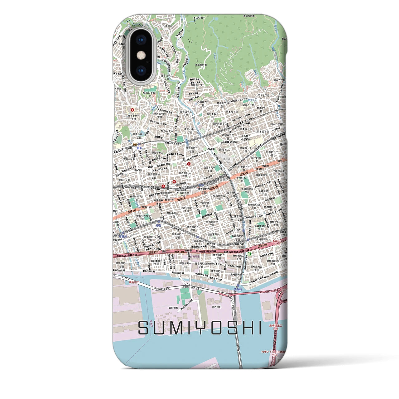 【住吉(兵庫県)】地図柄iPhoneケース(バックカバータイプ)