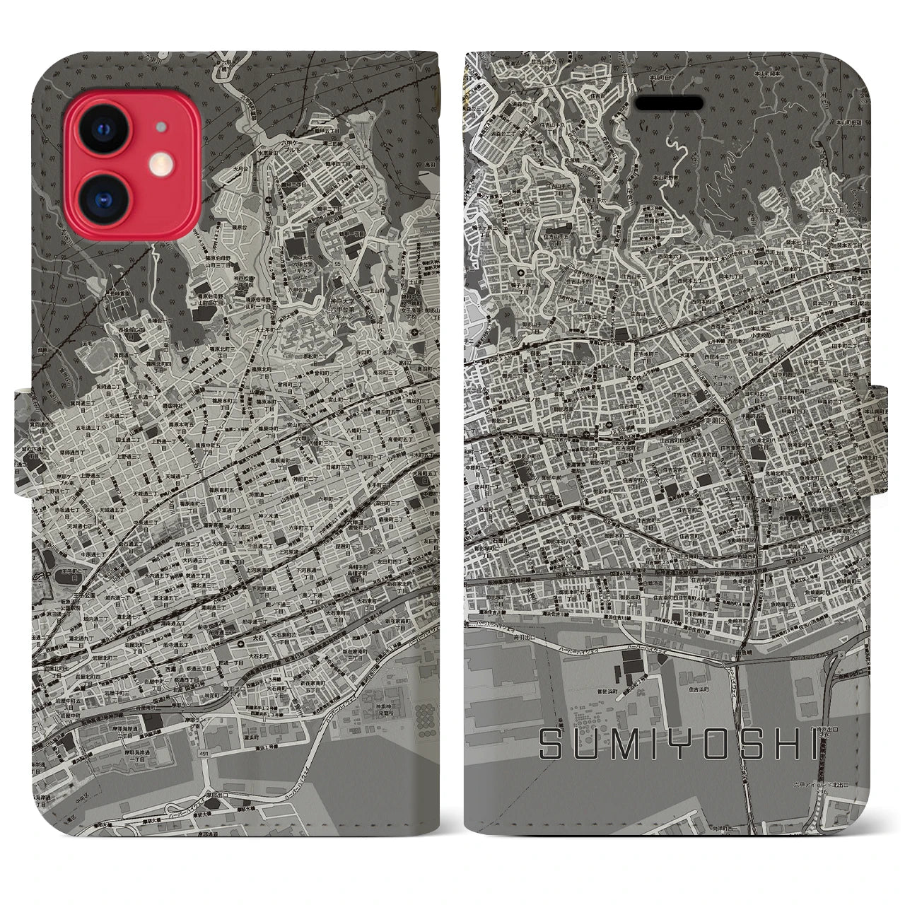 【住吉(兵庫県)】地図柄iPhoneケース(手帳タイプ)