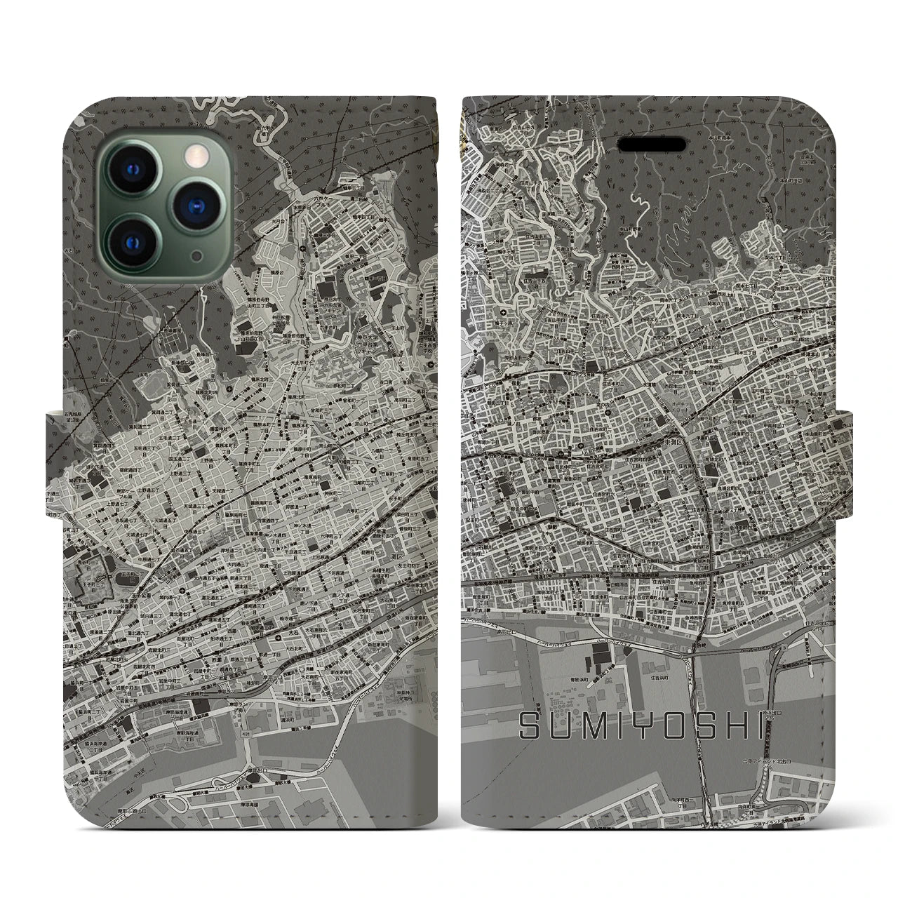 【住吉(兵庫県)】地図柄iPhoneケース(手帳タイプ)