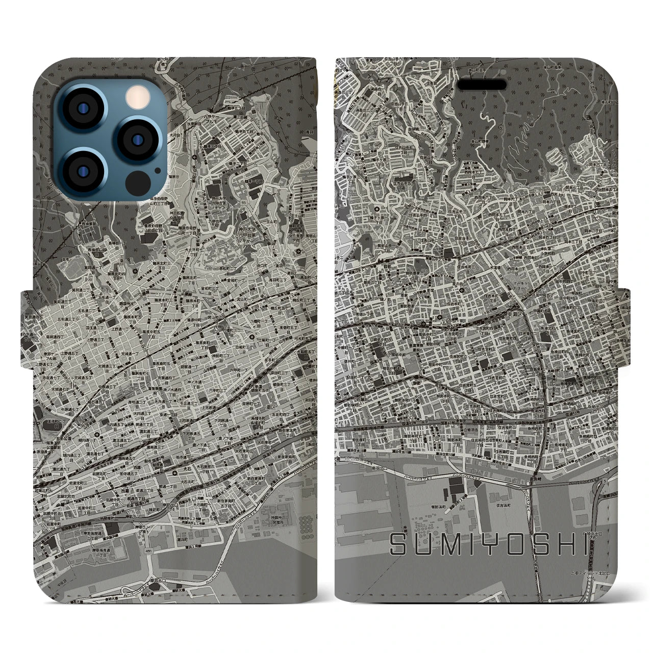 【住吉(兵庫県)】地図柄iPhoneケース(手帳タイプ)