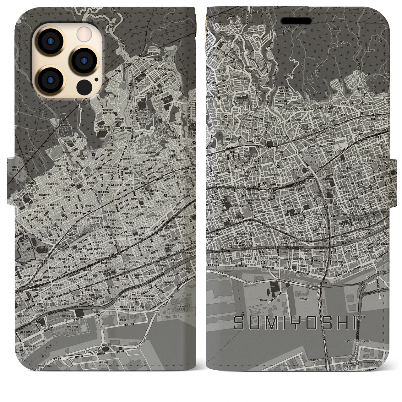 【住吉(兵庫県)】地図柄iPhoneケース(手帳タイプ)