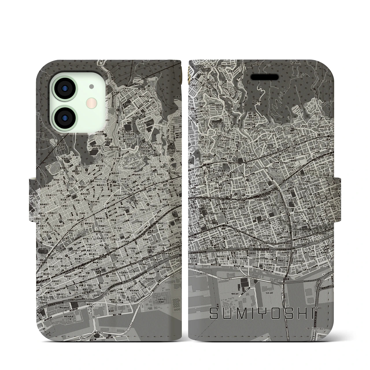 【住吉(兵庫県)】地図柄iPhoneケース(手帳タイプ)