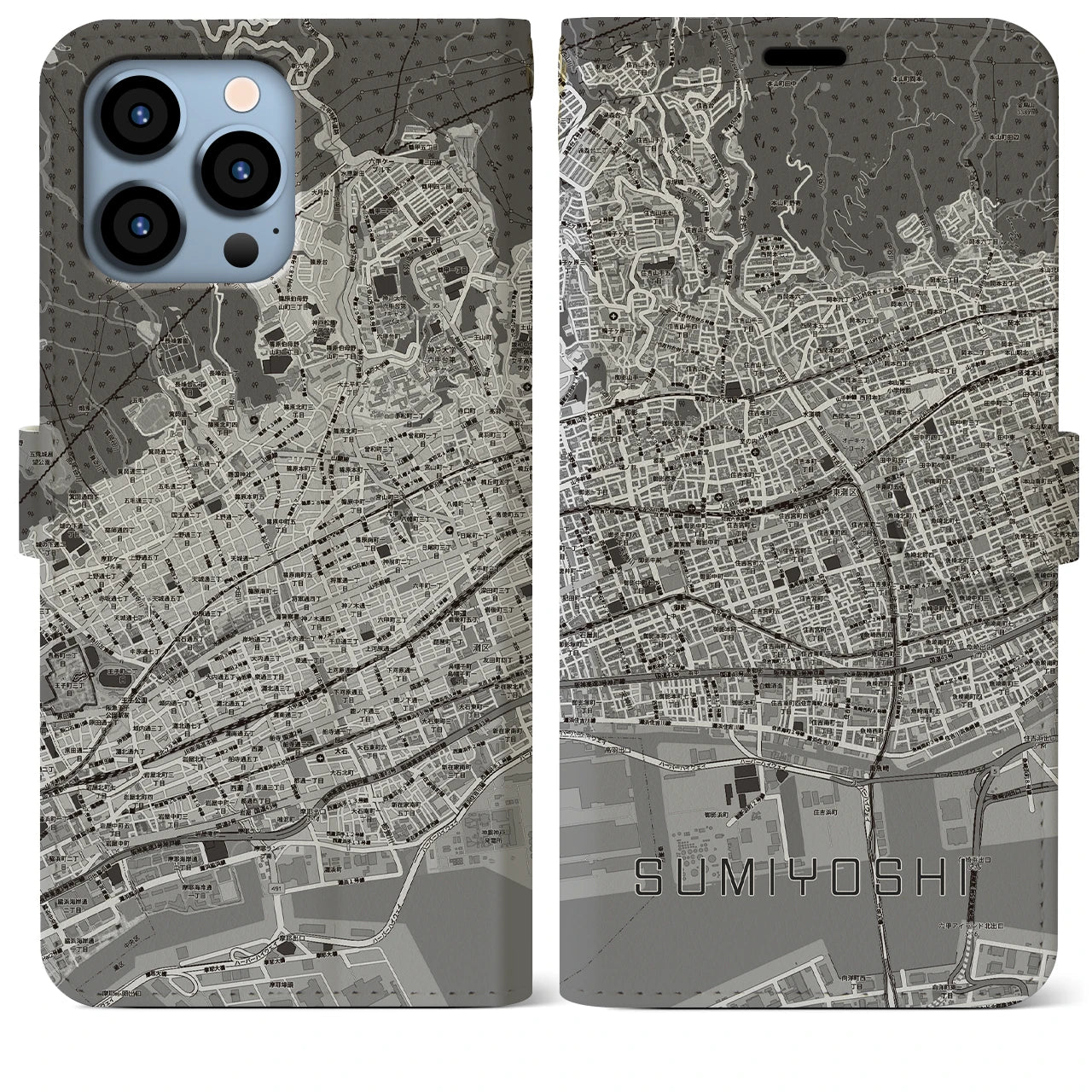 【住吉(兵庫県)】地図柄iPhoneケース(手帳タイプ)