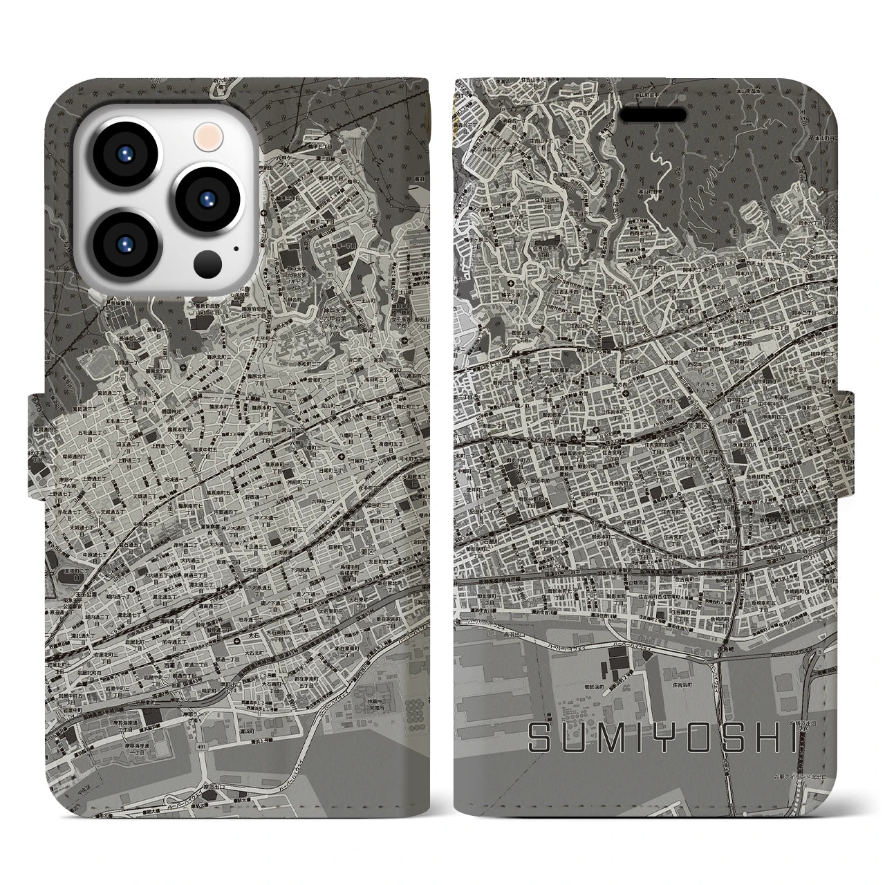 【住吉(兵庫県)】地図柄iPhoneケース(手帳タイプ)