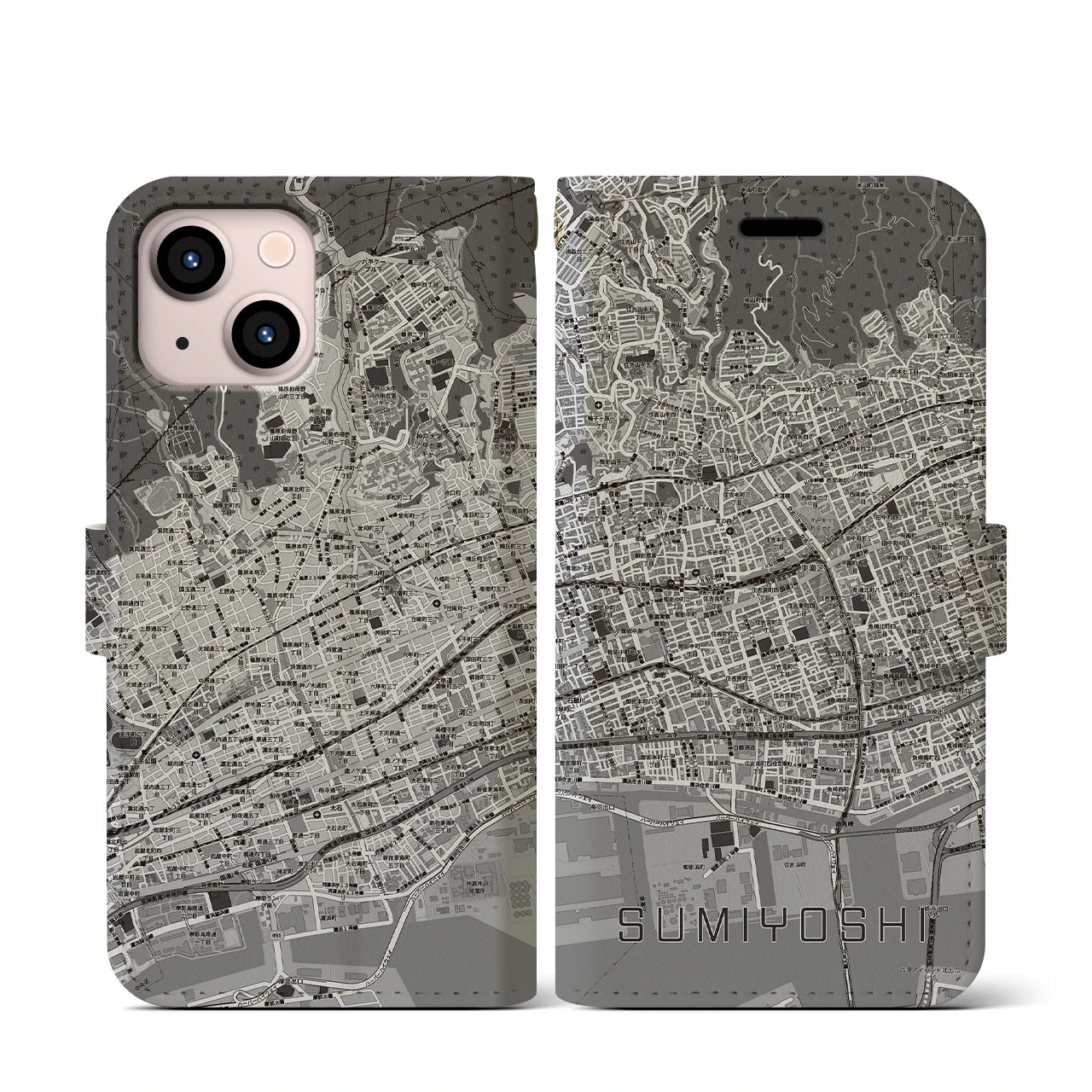 【住吉(兵庫県)】地図柄iPhoneケース(手帳タイプ)
