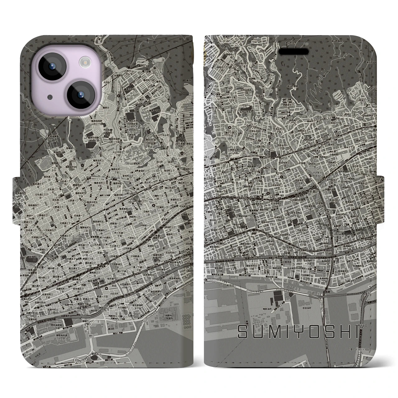 【住吉(兵庫県)】地図柄iPhoneケース(手帳タイプ)