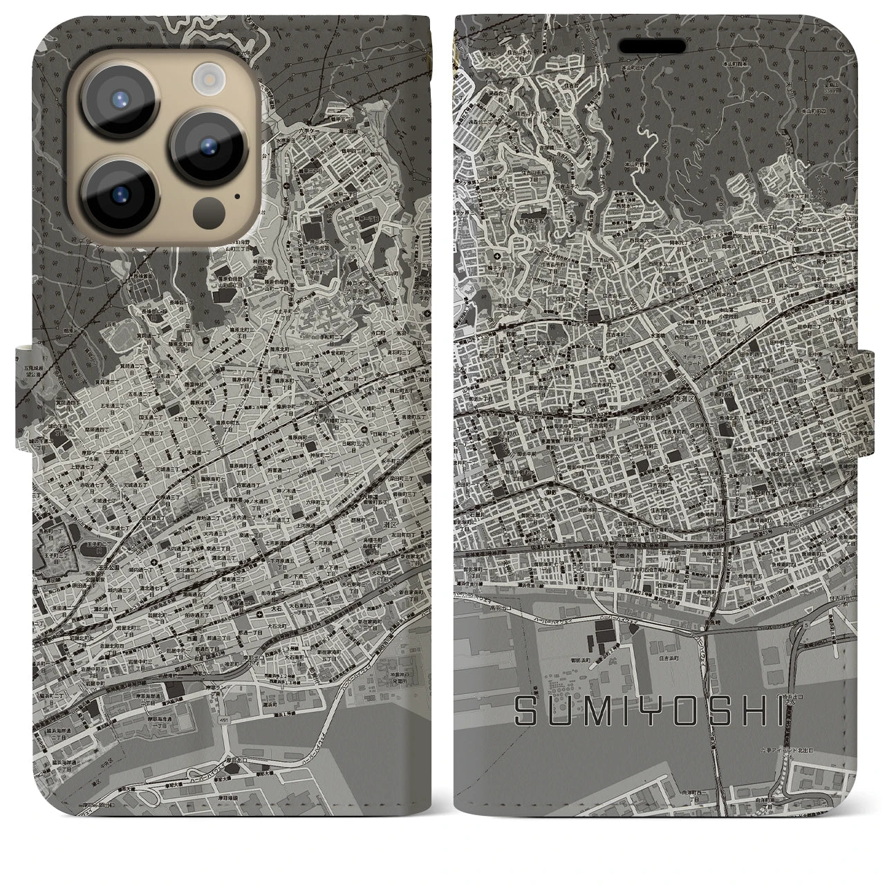 【住吉(兵庫県)】地図柄iPhoneケース(手帳タイプ)