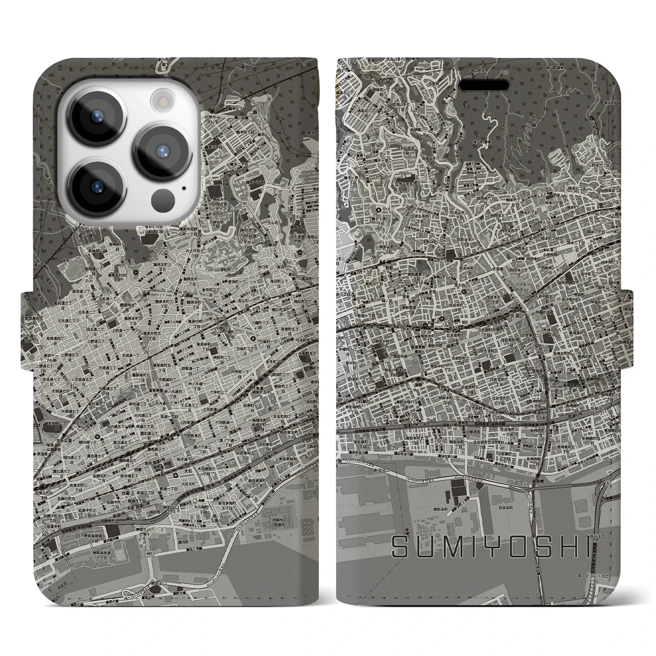 【住吉(兵庫県)】地図柄iPhoneケース(手帳タイプ)