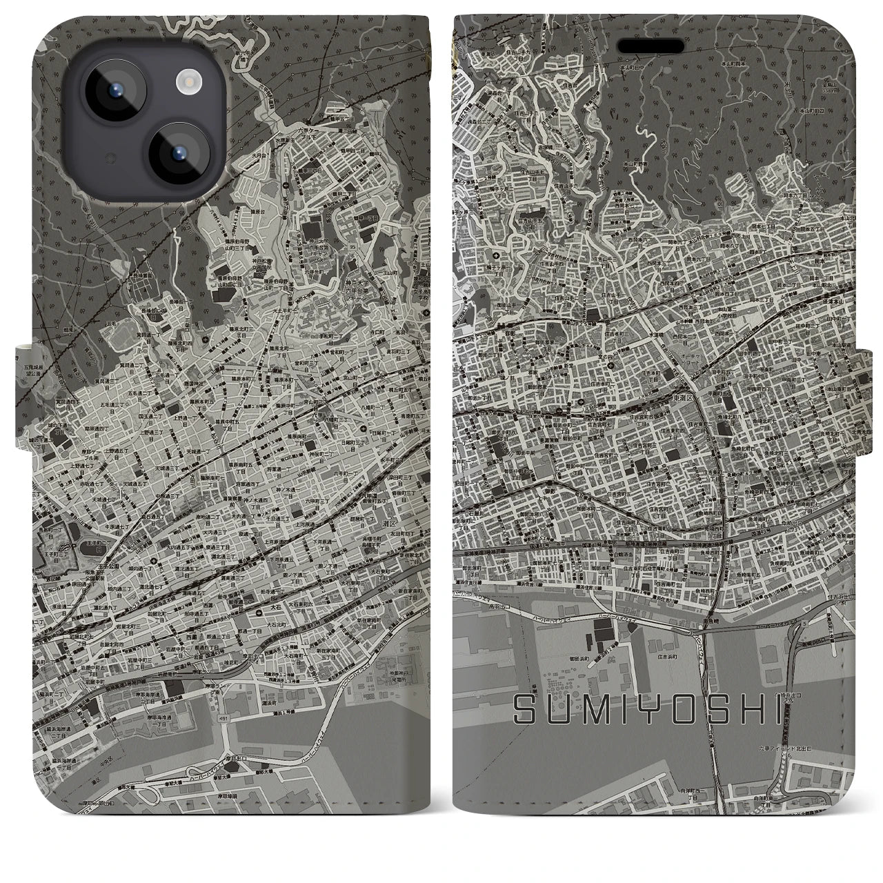 【住吉(兵庫県)】地図柄iPhoneケース(手帳タイプ)