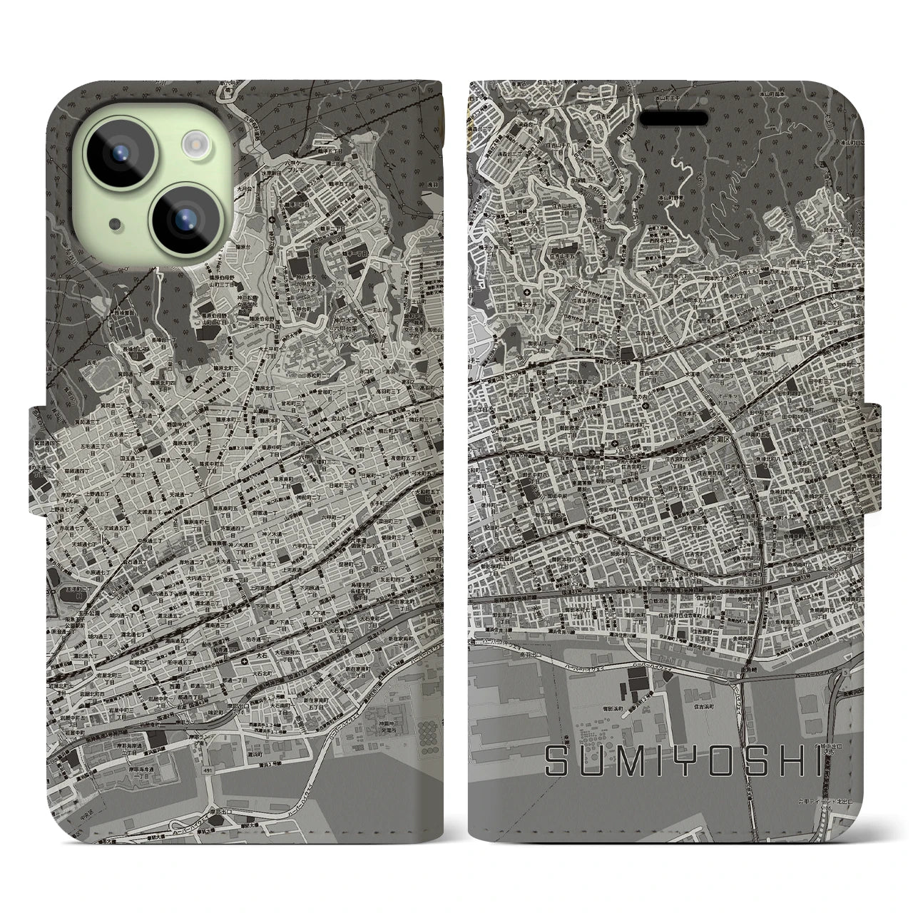 【住吉(兵庫県)】地図柄iPhoneケース(手帳タイプ)