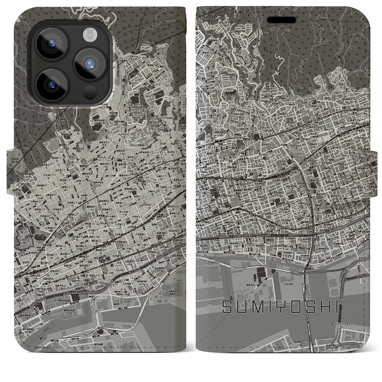 【住吉(兵庫県)】地図柄iPhoneケース(手帳タイプ)