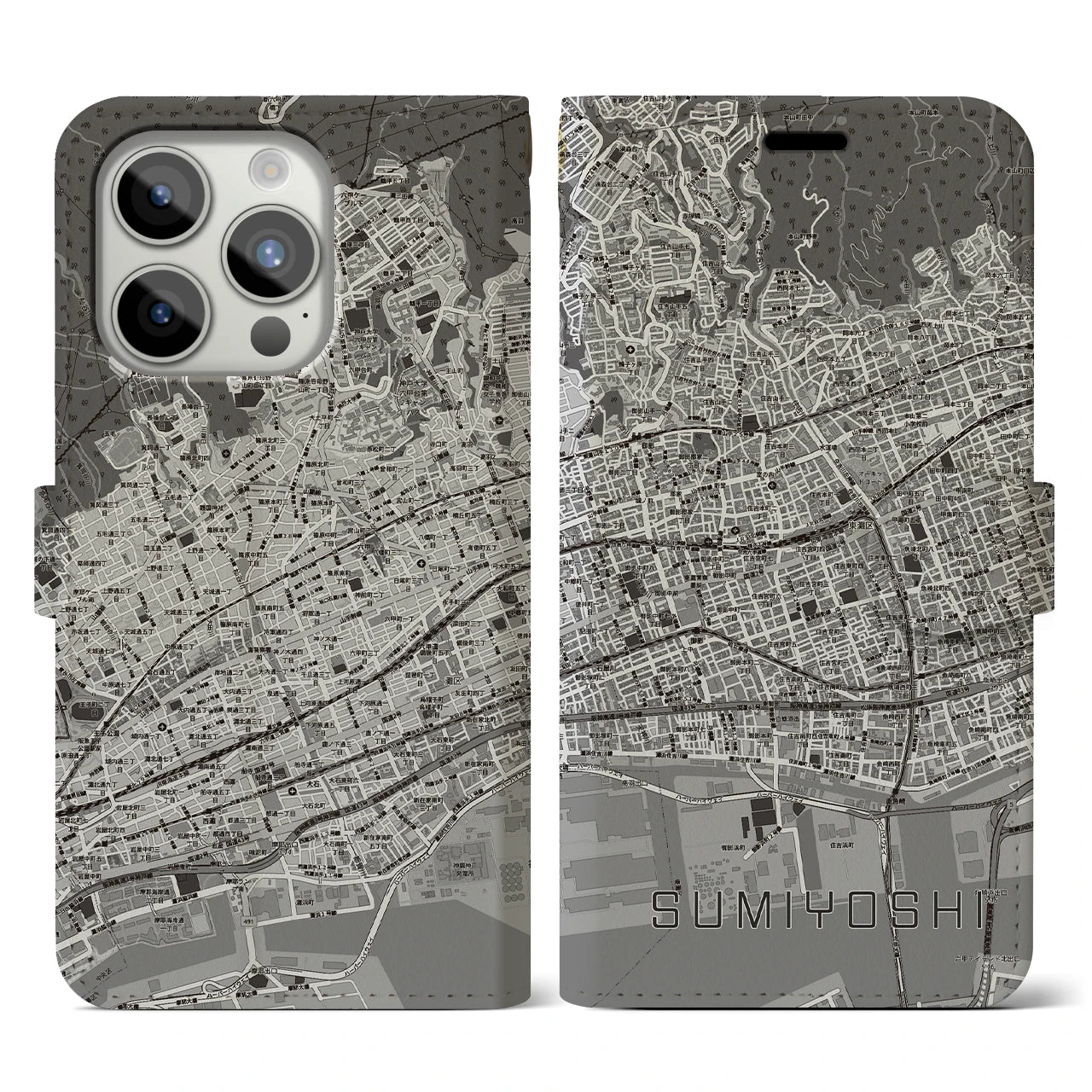 【住吉(兵庫県)】地図柄iPhoneケース(手帳タイプ)