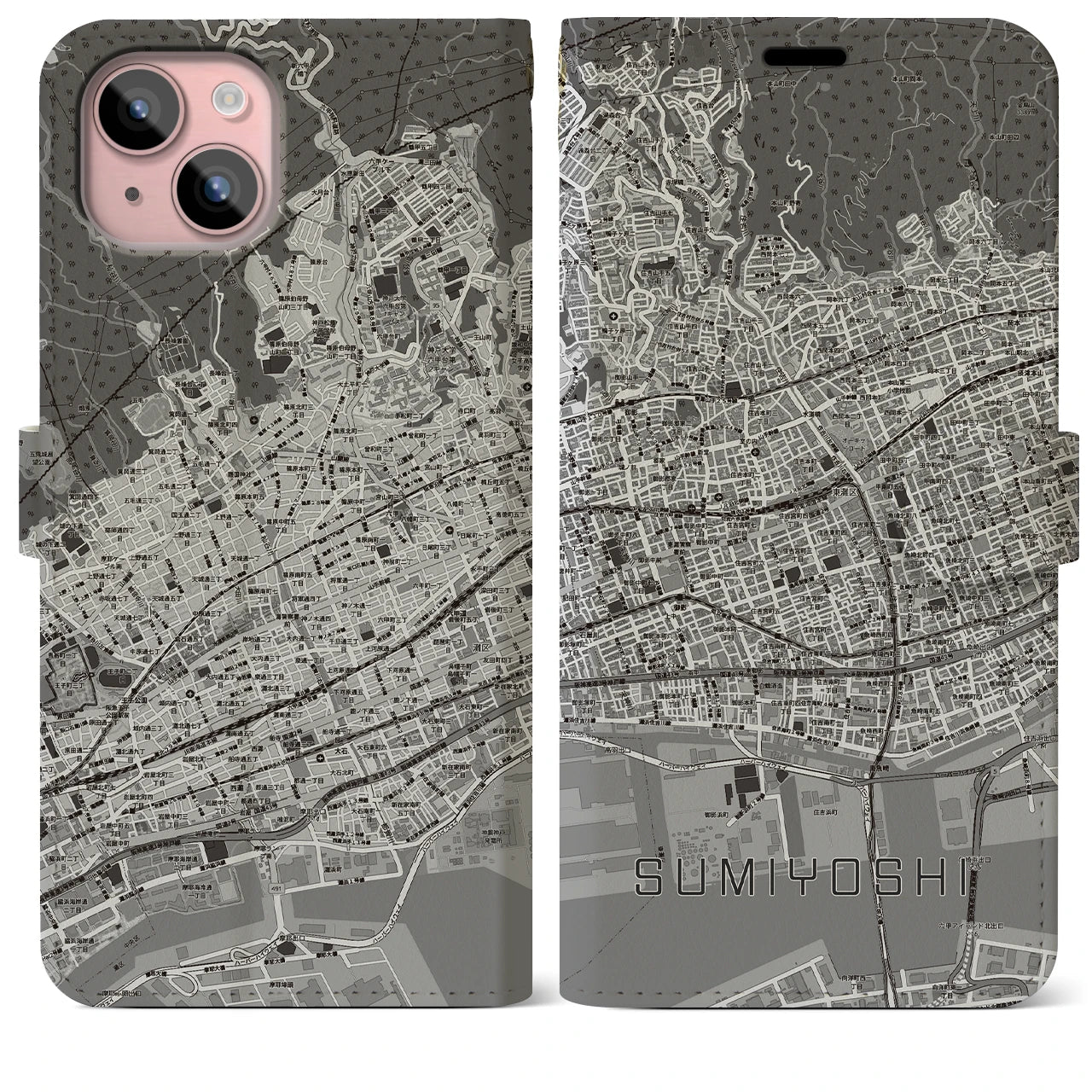 【住吉(兵庫県)】地図柄iPhoneケース(手帳タイプ)