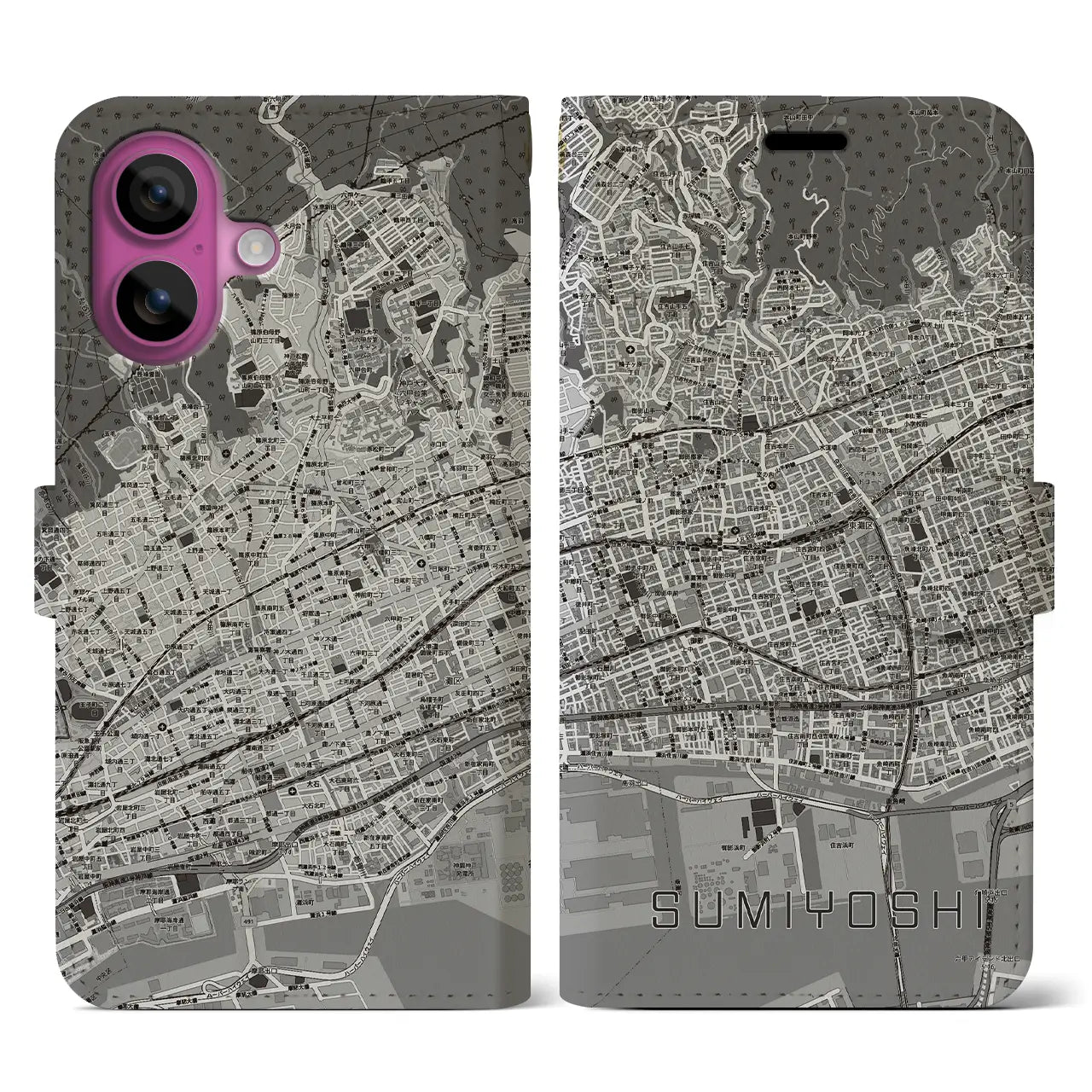 【住吉(兵庫県)】地図柄iPhoneケース(手帳タイプ)