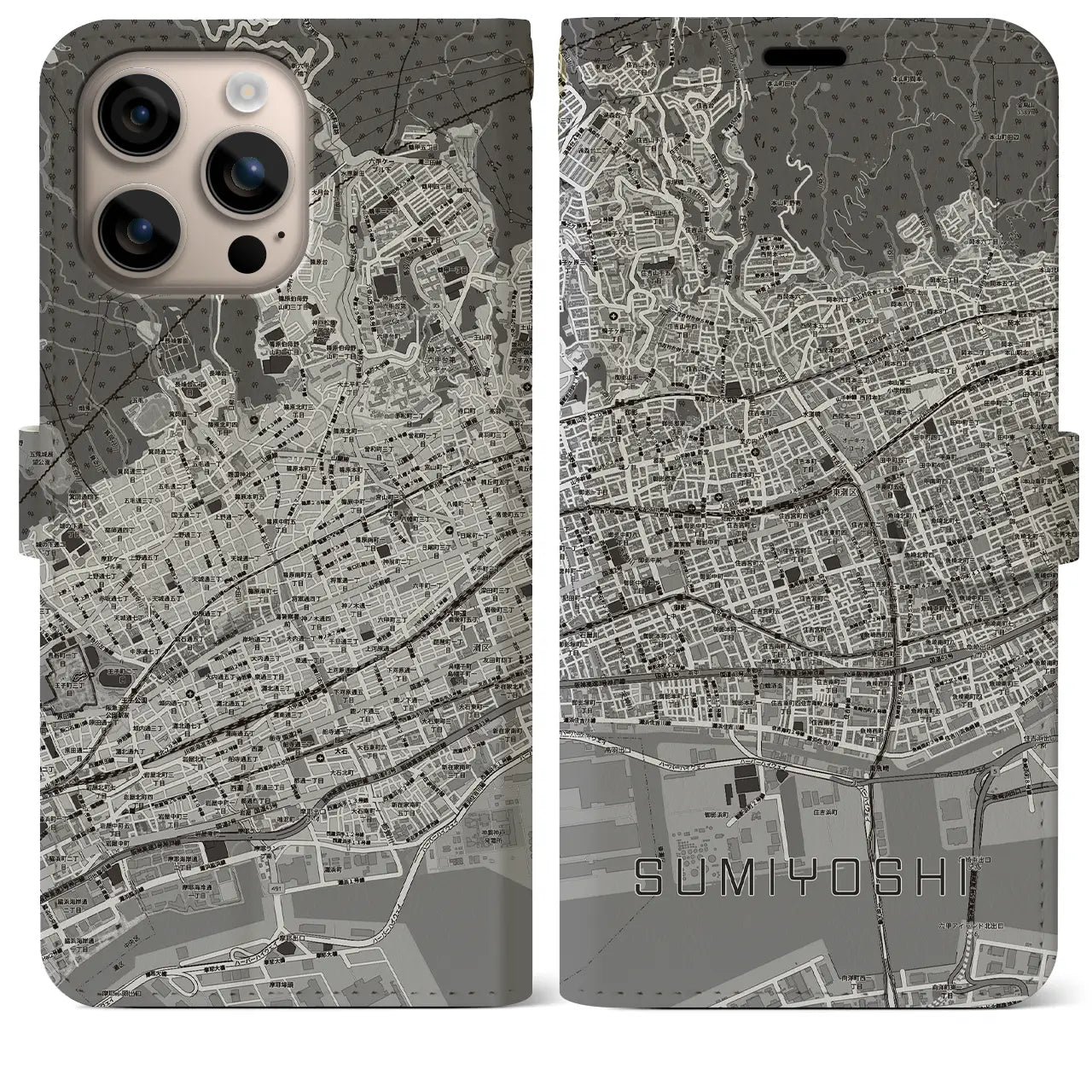【住吉(兵庫県)】地図柄iPhoneケース(手帳タイプ)