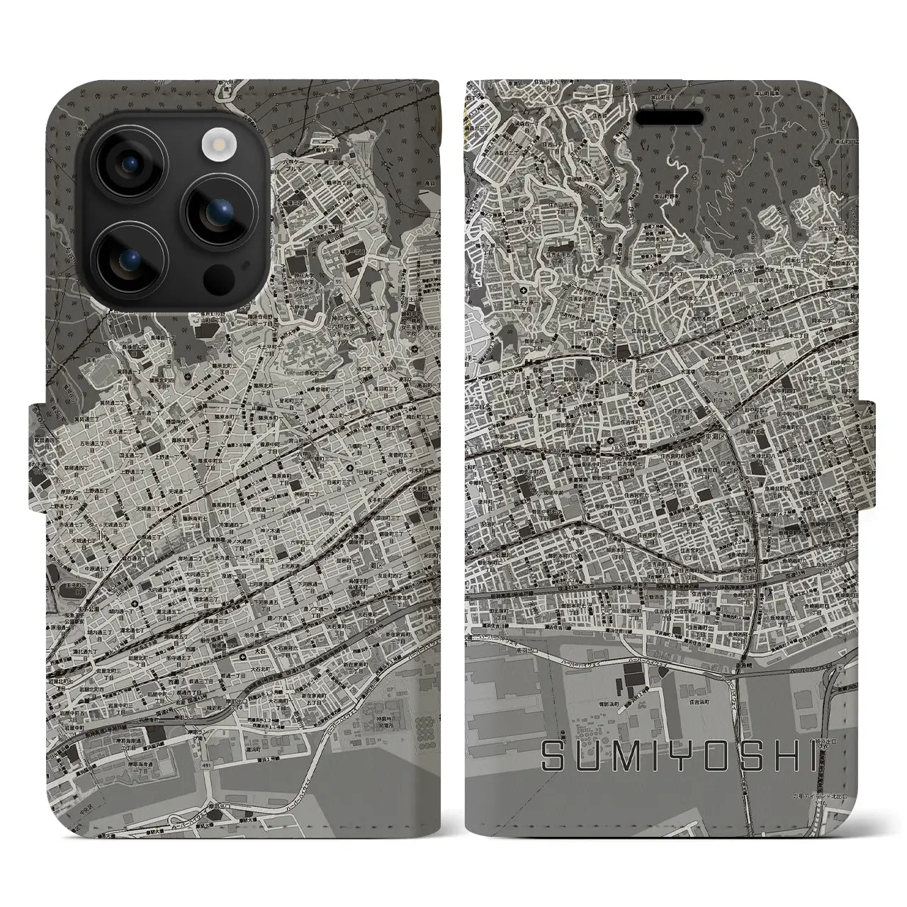 【住吉(兵庫県)】地図柄iPhoneケース(手帳タイプ)