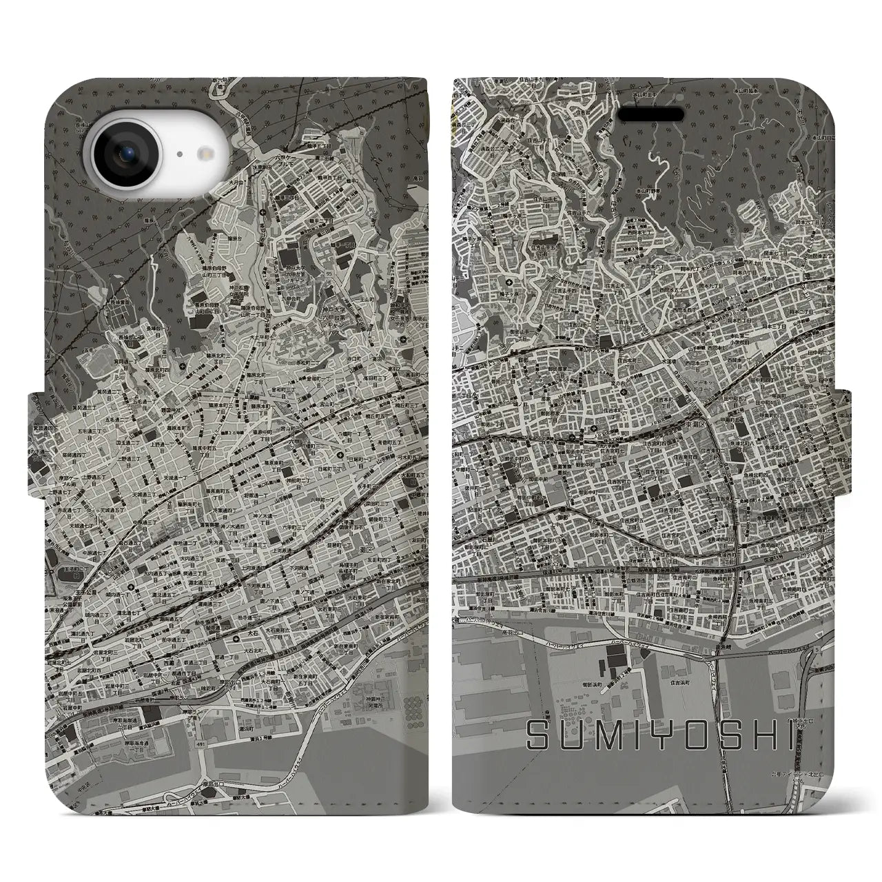 【住吉(兵庫県)】地図柄iPhoneケース(手帳タイプ)