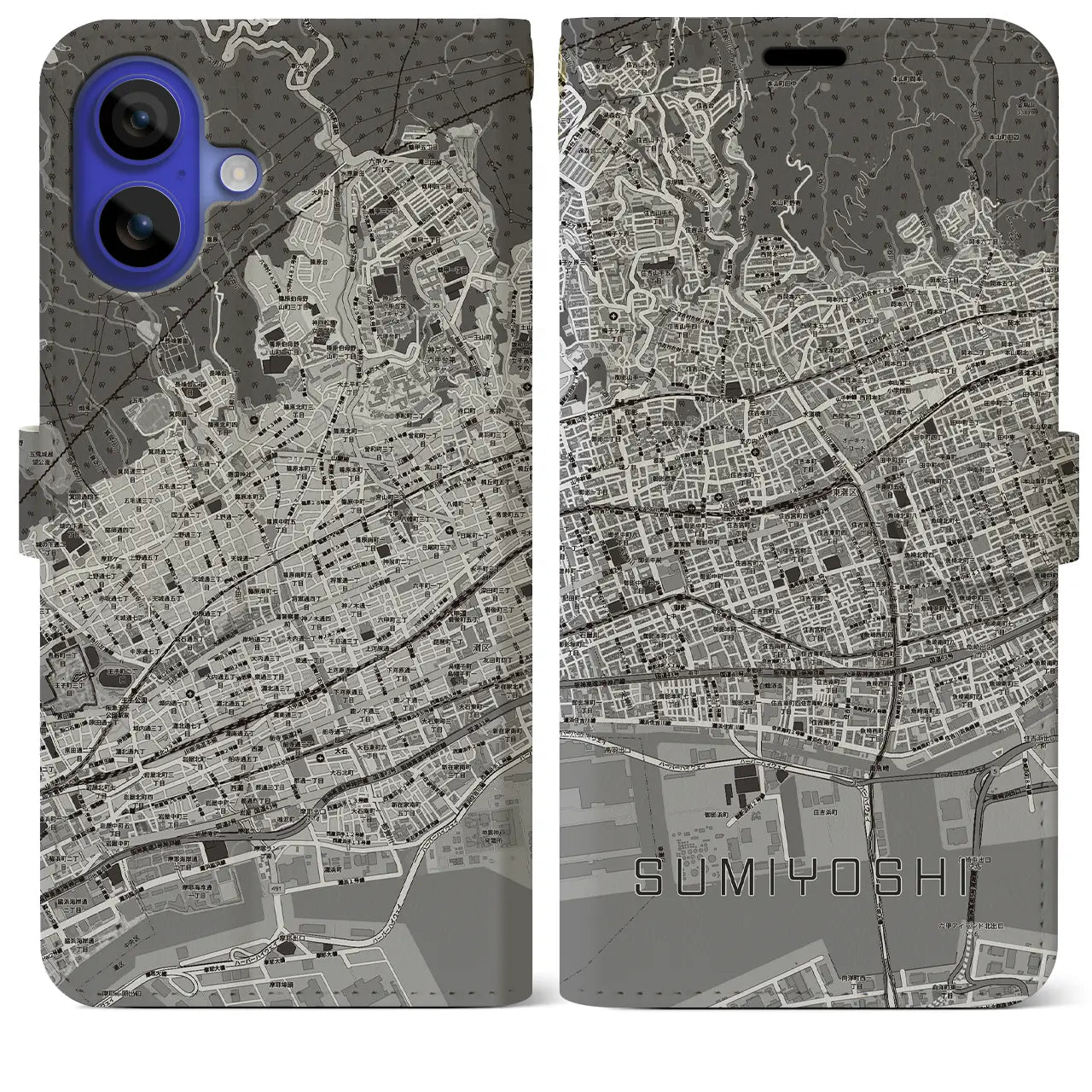 【住吉(兵庫県)】地図柄iPhoneケース(手帳タイプ)