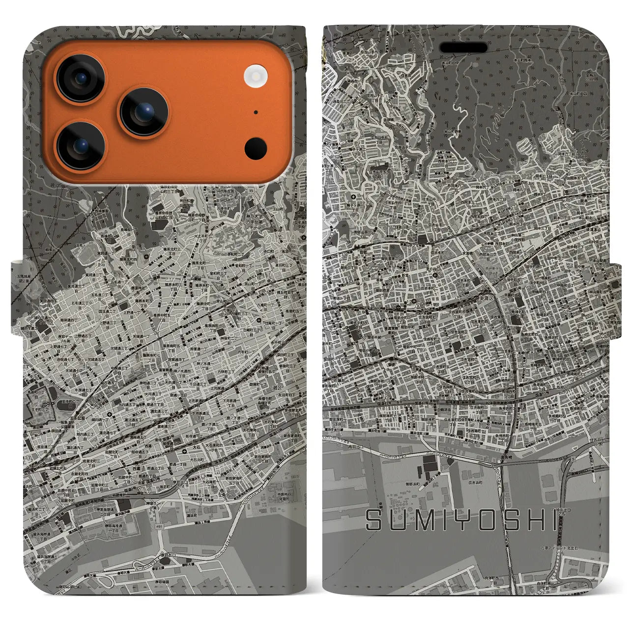 【住吉(兵庫県)】地図柄iPhoneケース(手帳タイプ)