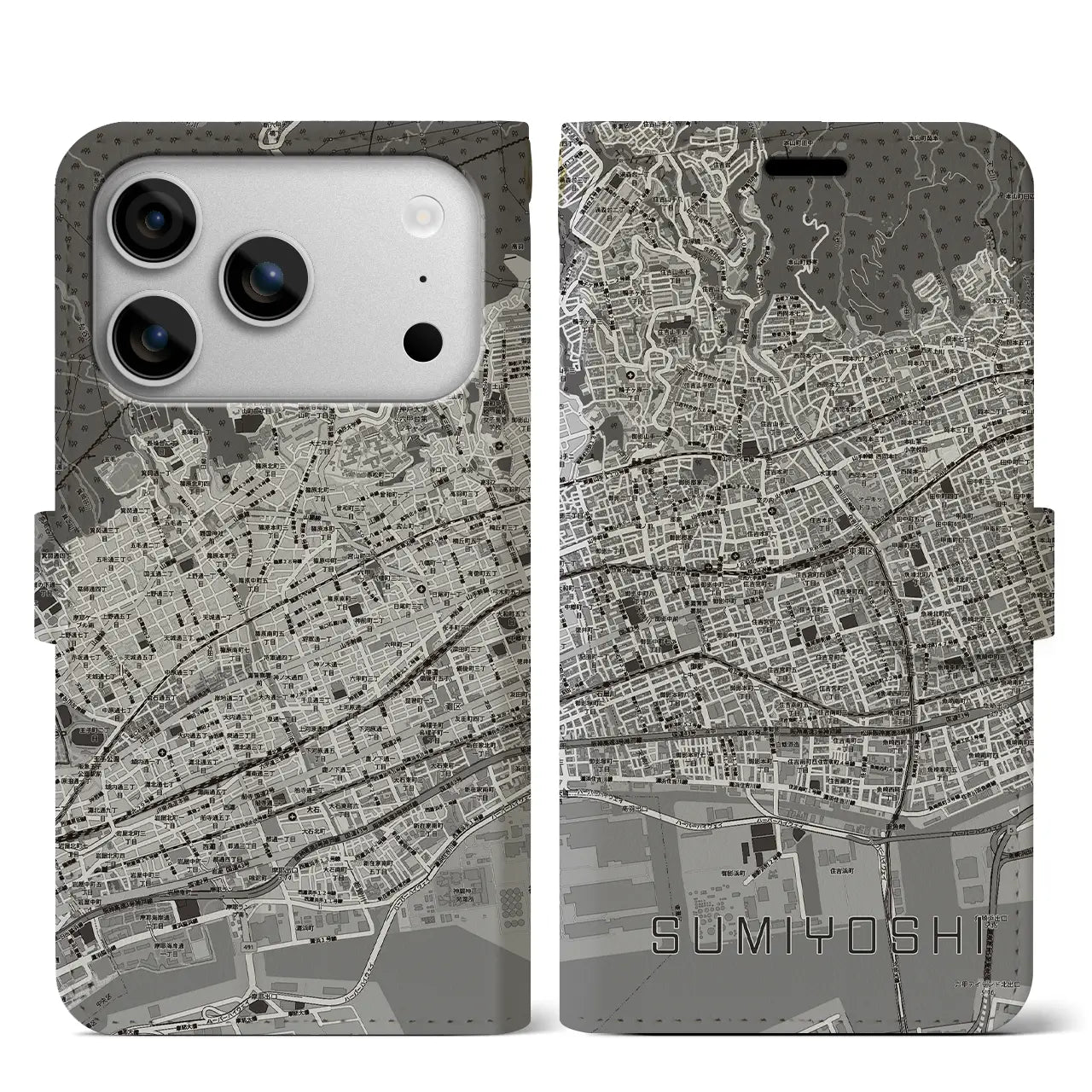 【住吉(兵庫県)】地図柄iPhoneケース(手帳タイプ)