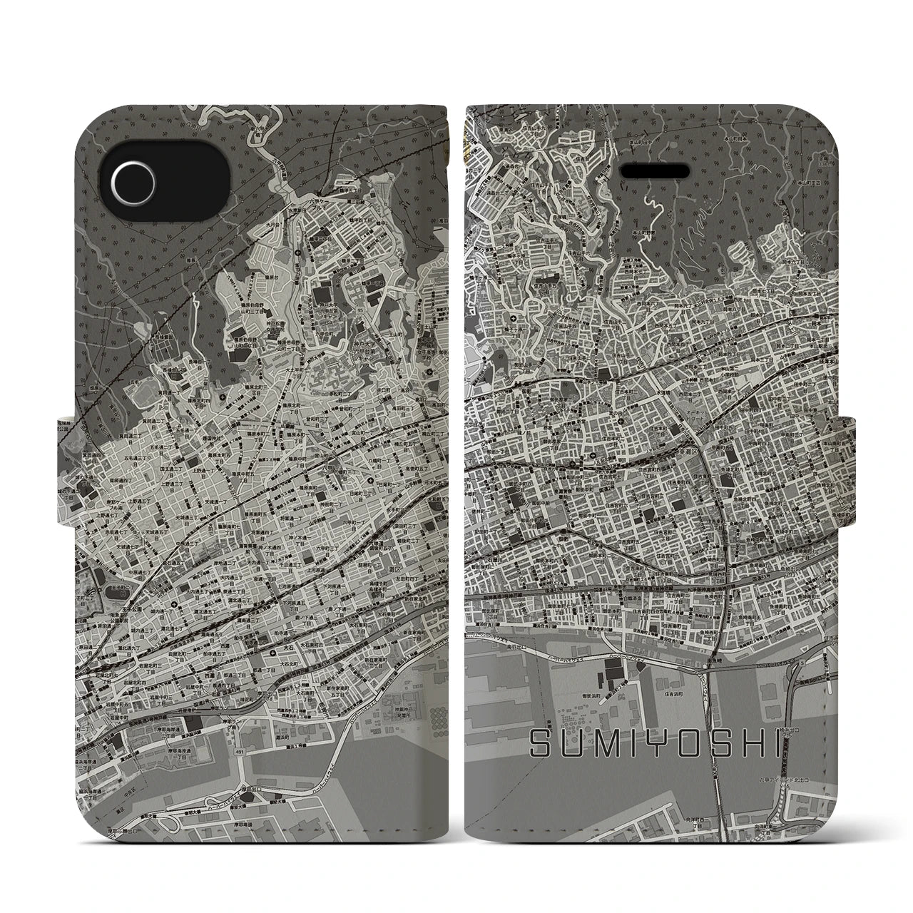 【住吉(兵庫県)】地図柄iPhoneケース(手帳タイプ)