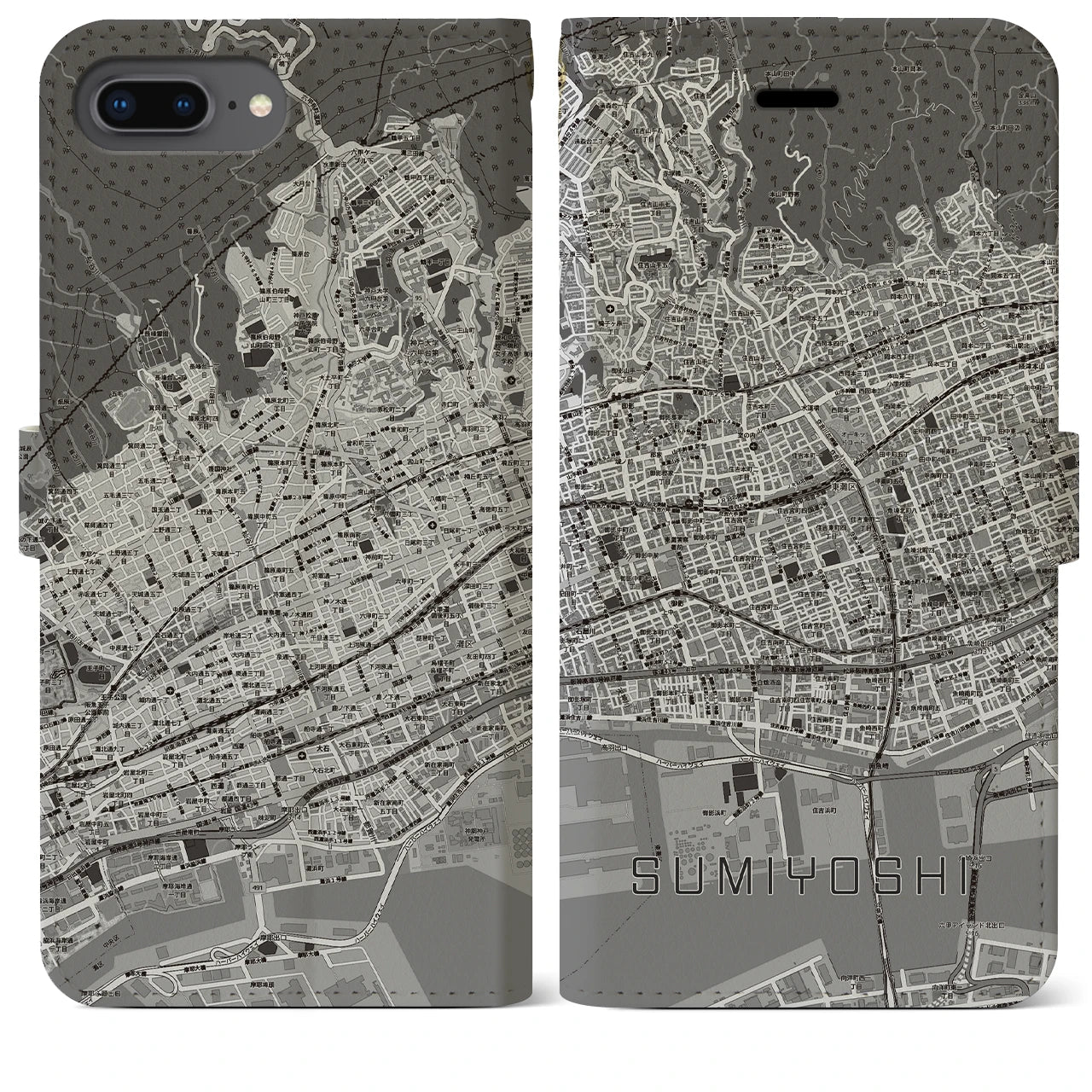 【住吉(兵庫県)】地図柄iPhoneケース(手帳タイプ)